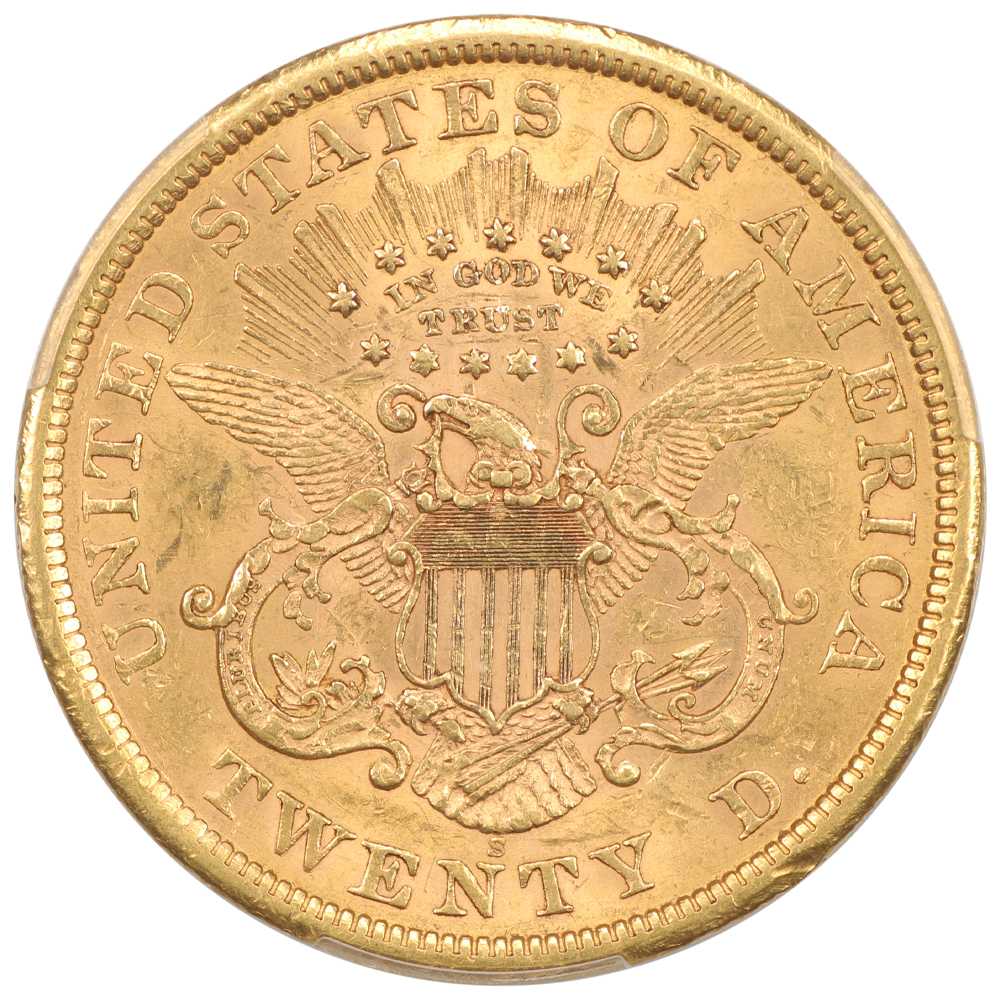 image for: 1866-S Motto $20  PCGS AU58