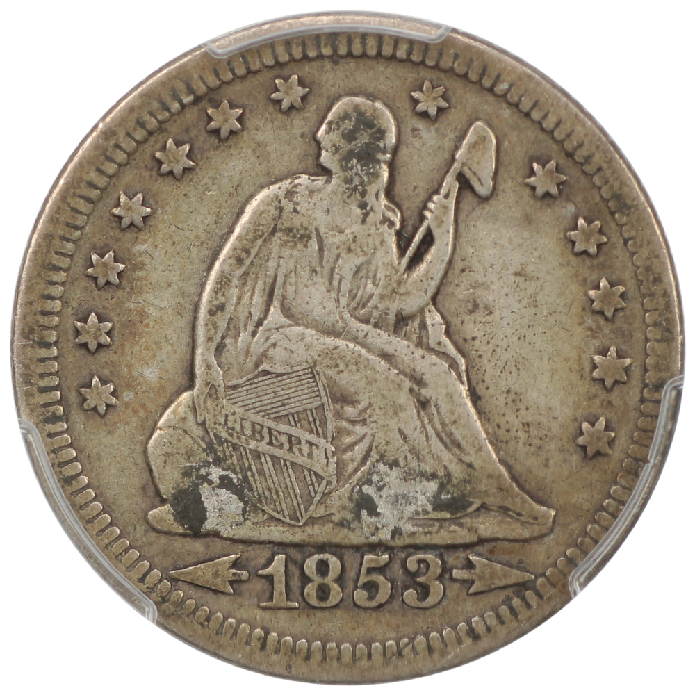 image for: 1853 Arrows & Rays 25c PCGS VF20