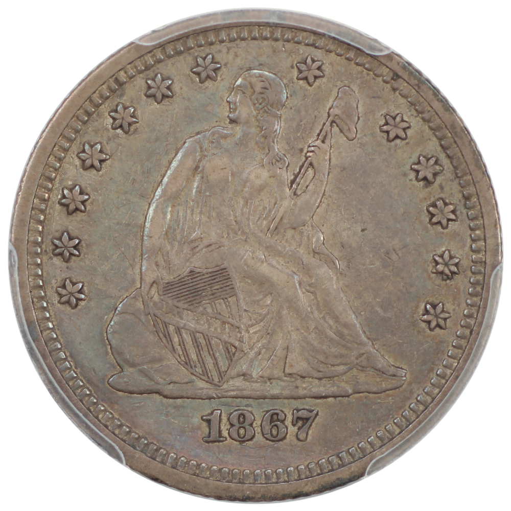 image for: 1867 25c PCGS VF35