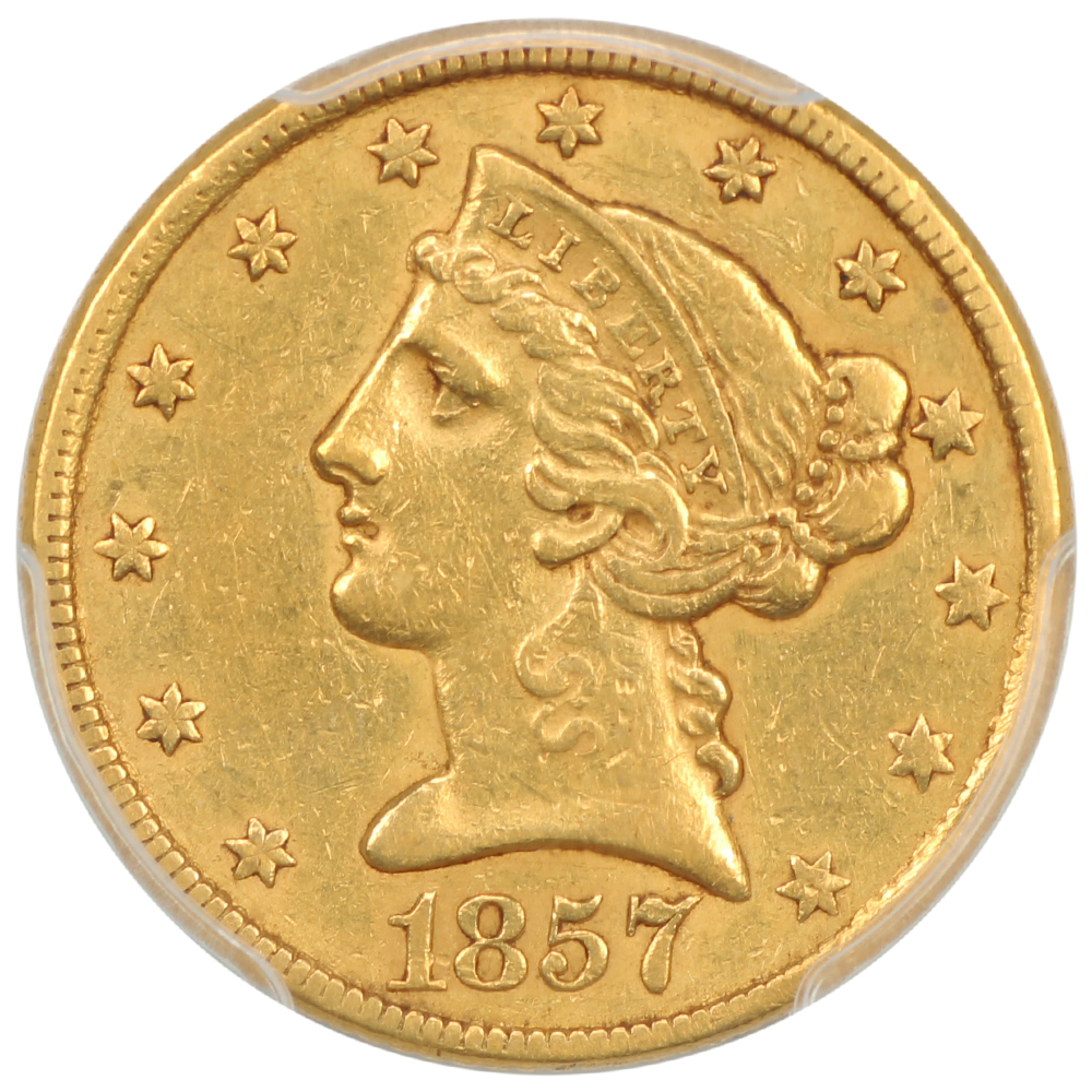 image for: 1857 $5  PCGS XF45