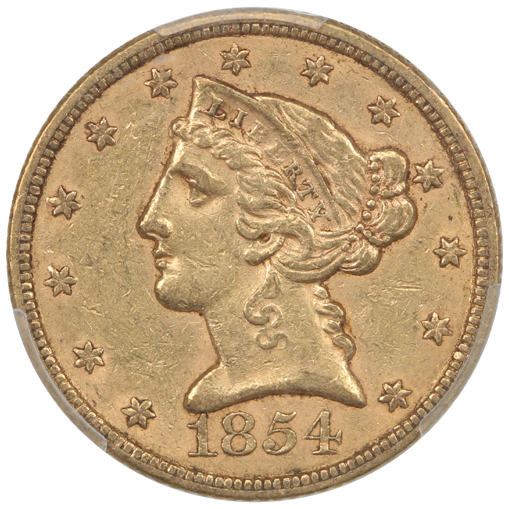 image for: 1854 $5  PCGS AU53