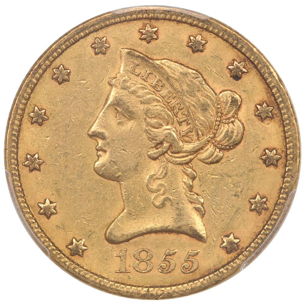 image for: 1855 $10  PCGS AU55