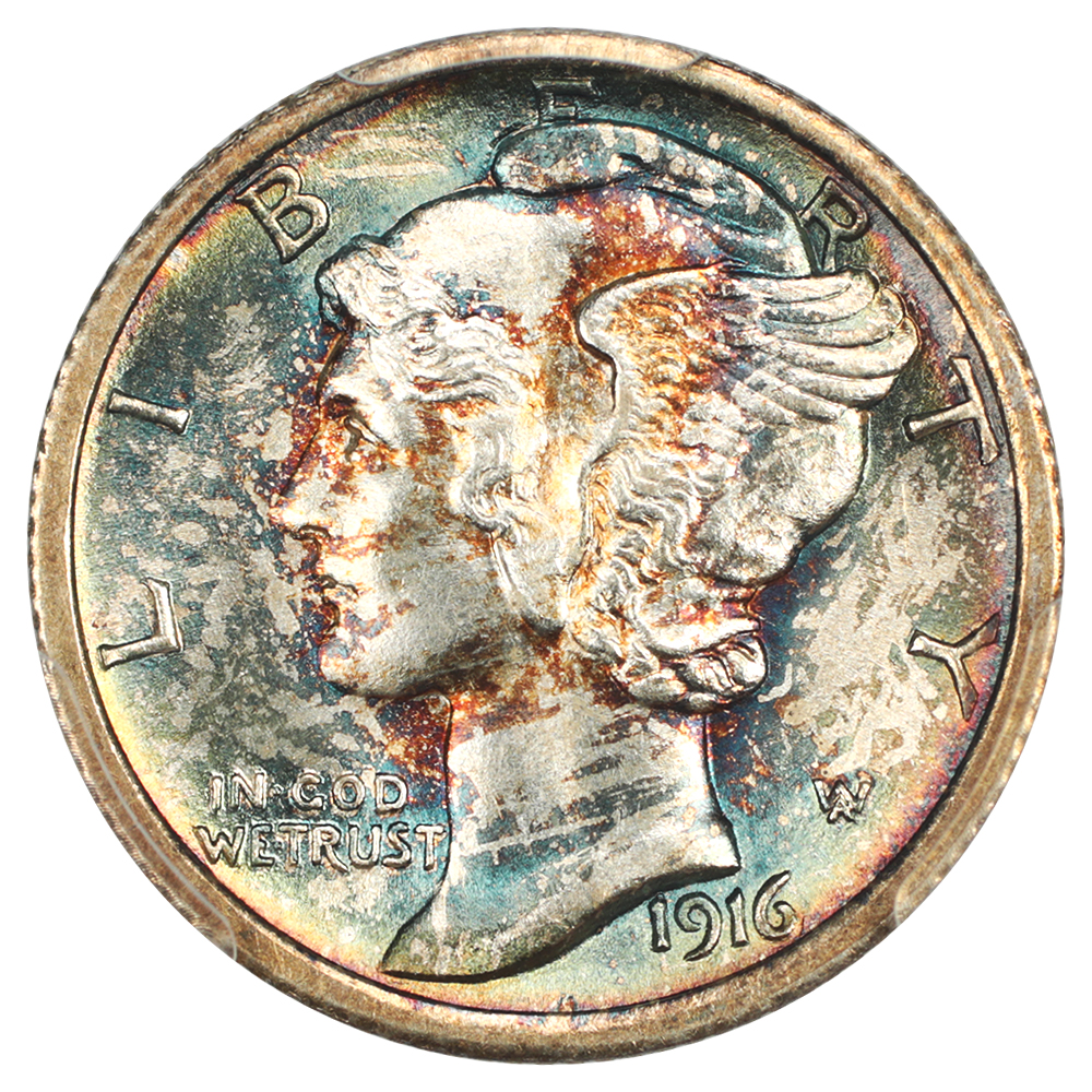 image for: 1916-D 10c PCGS MS65 FB