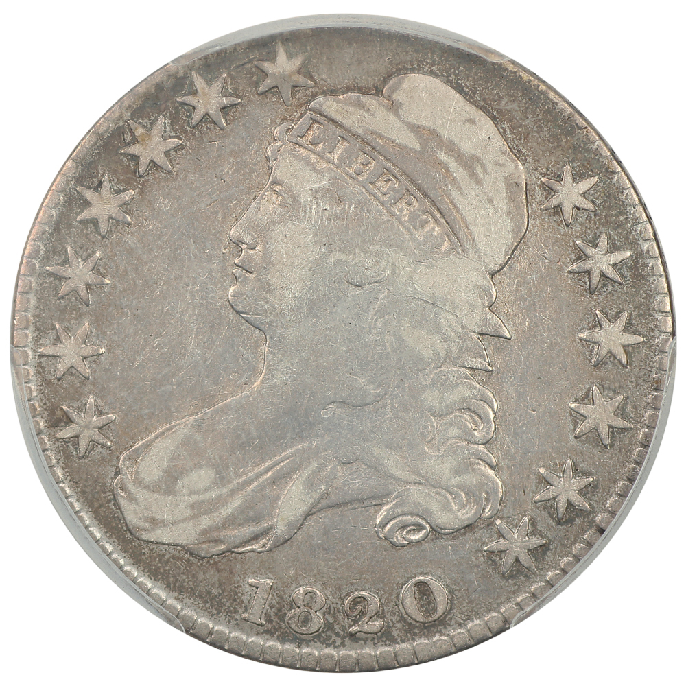 image for: 1820 Curl Base 2, Small Date 50c PCGS F15