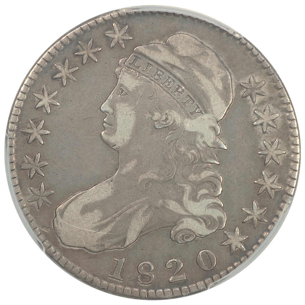 image for: 1820 Square Base 2, Knob 2, O-104 50c PCGS F15