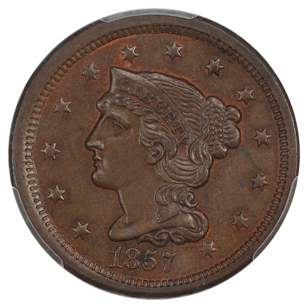 image for: 1857 Small Date 1c PCGS MS63 BN