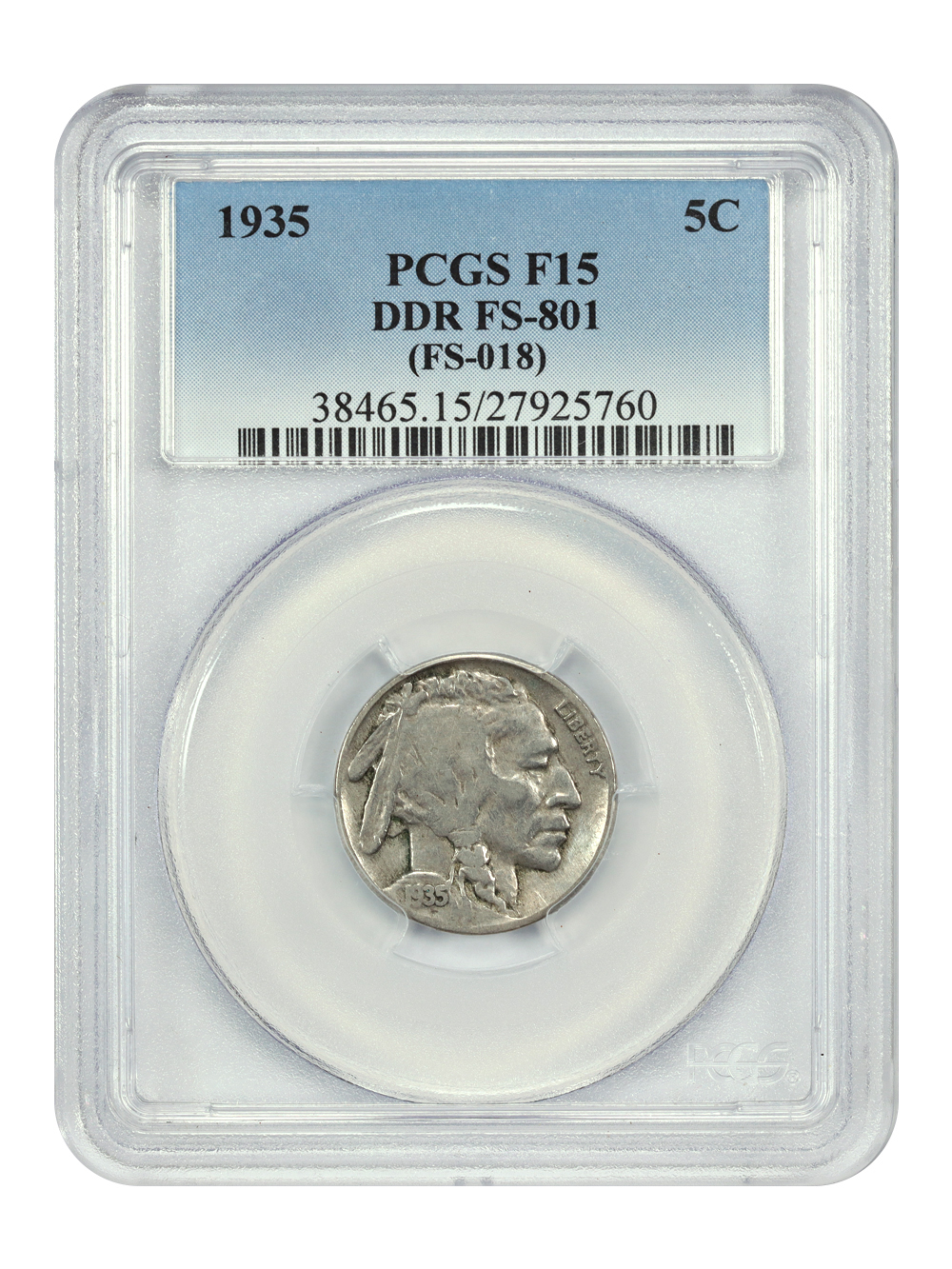 image for: 1935 Doubled Die Reverse, FS-801 5c PCGS F15