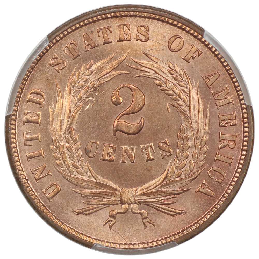image for: 1864 Small Motto 2c PCGS MS66 RD