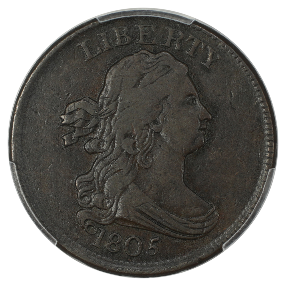 image for: 1805 Small 5, No Stems 1/2c PCGS VF30 BN