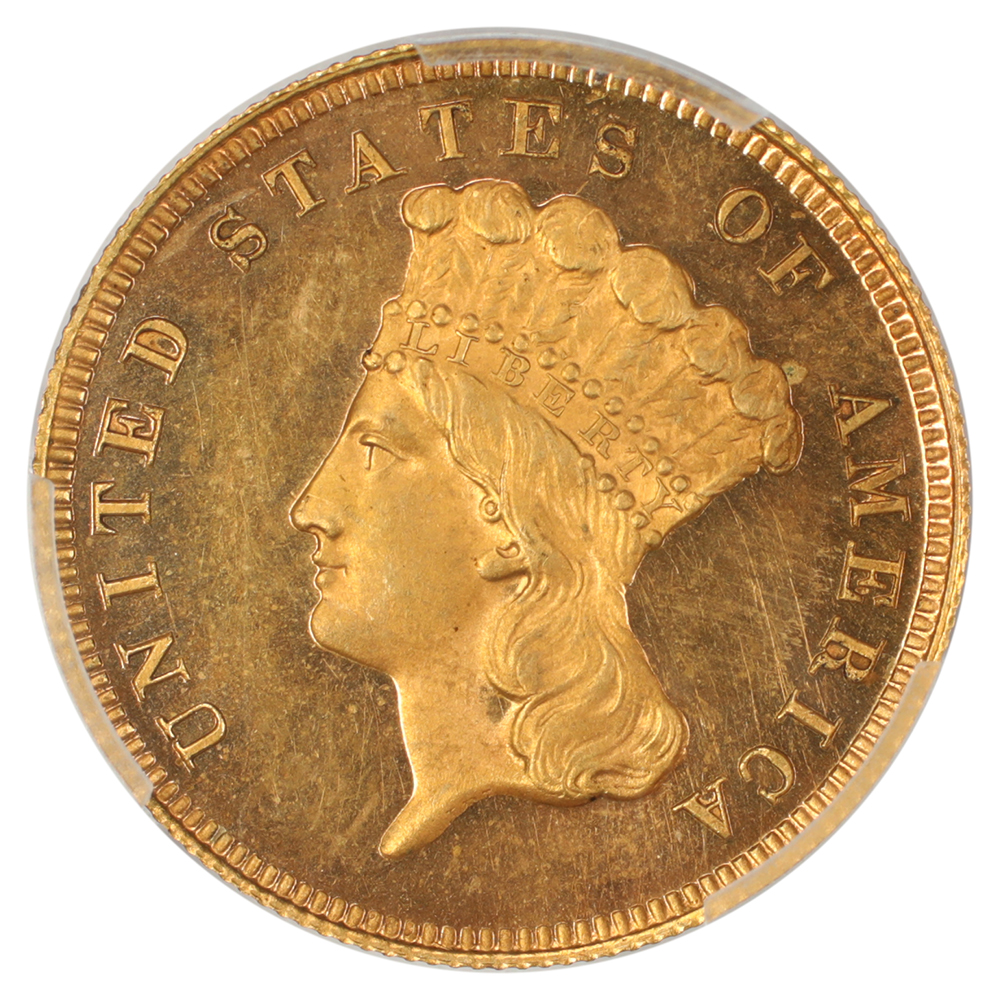 thumbnail for: 1876 Gilt Copper, J-1482 P$3 PCGS PR66 CAM