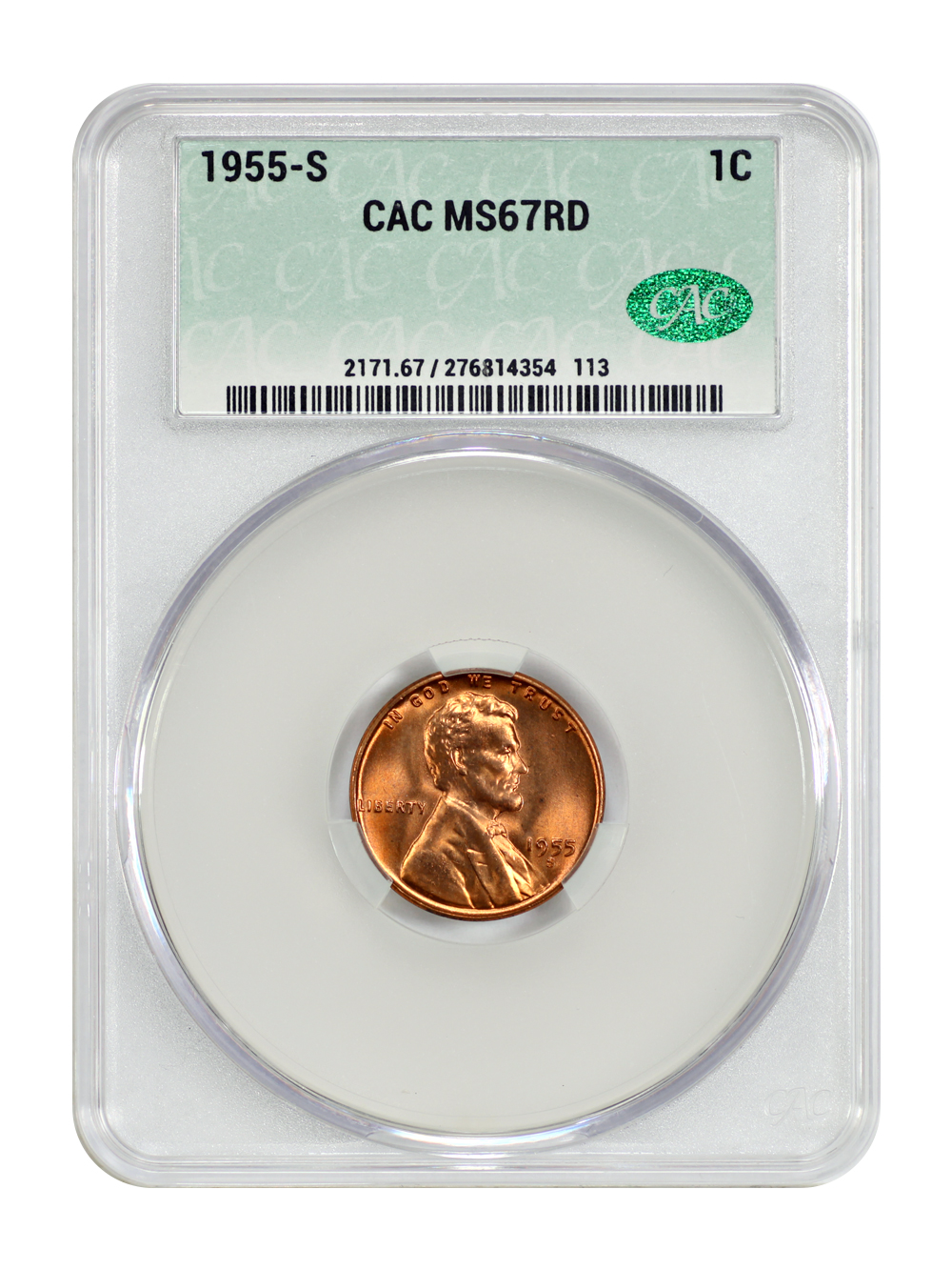 1955-S 1C CACG MS67RD
