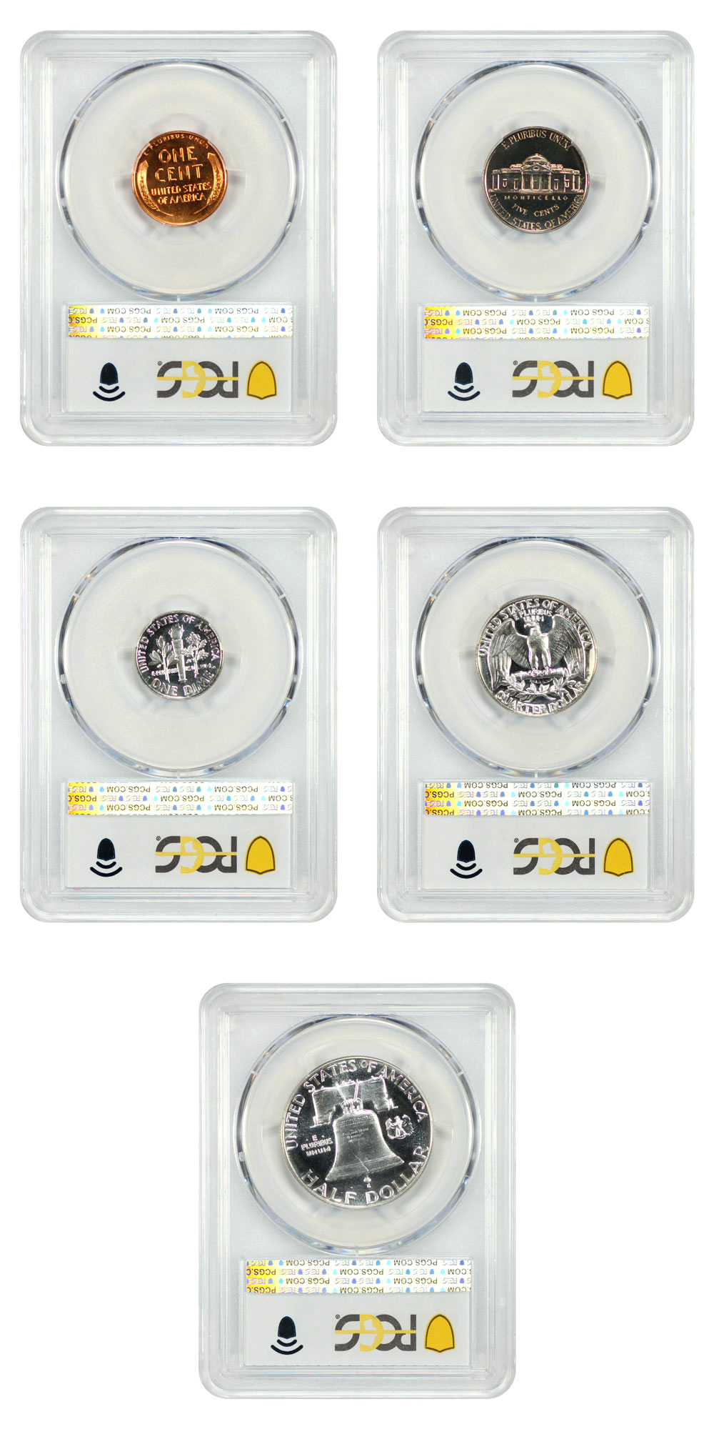 image for: 1952 Proof Set, 5 Coins 1c-50c PCGS PR67
