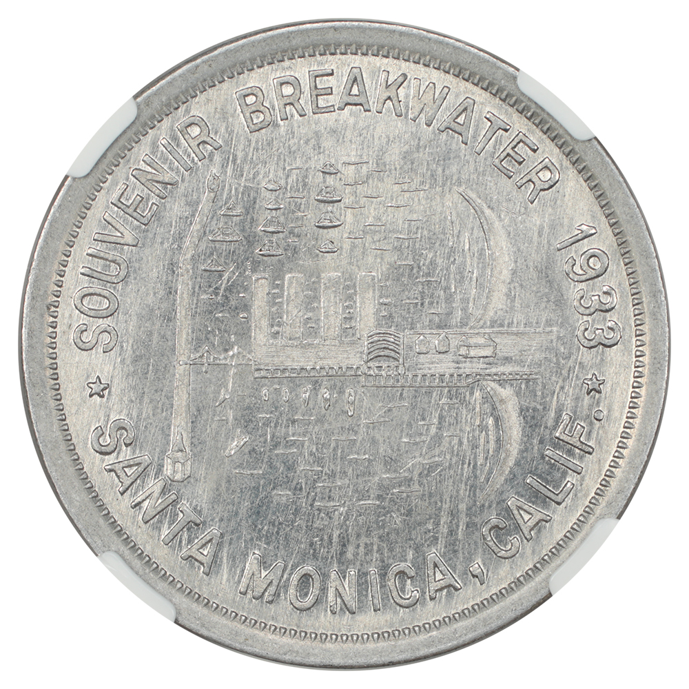 image for: 1933 Santa Monica Breakwater CA, Aluminum, HK-687 SC$1 NGC MS63