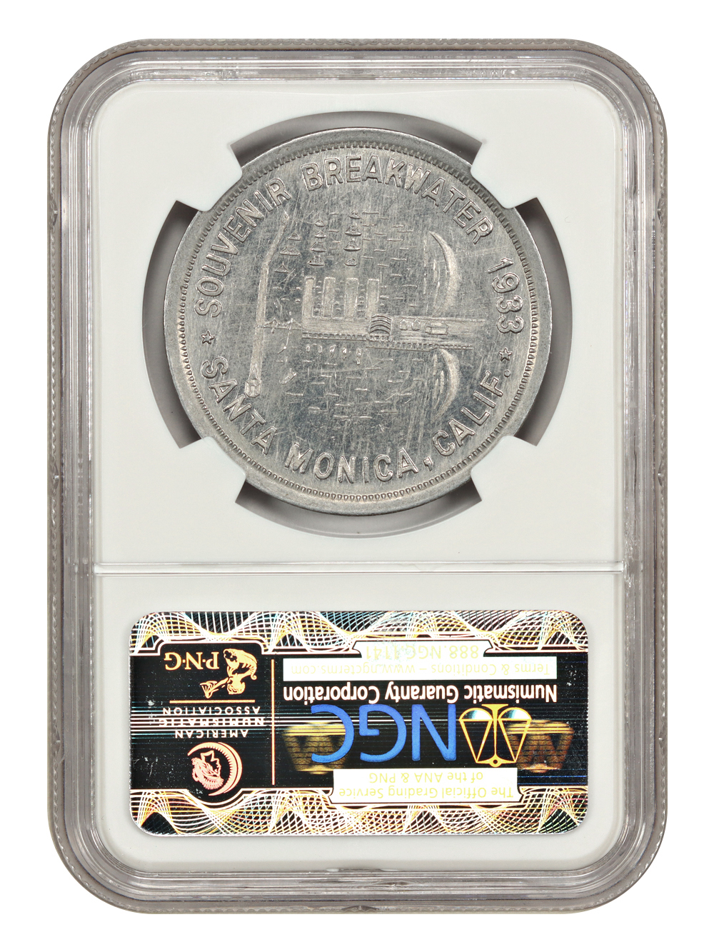image for: 1933 Santa Monica Breakwater CA, Aluminum, HK-687 SC$1 NGC MS63