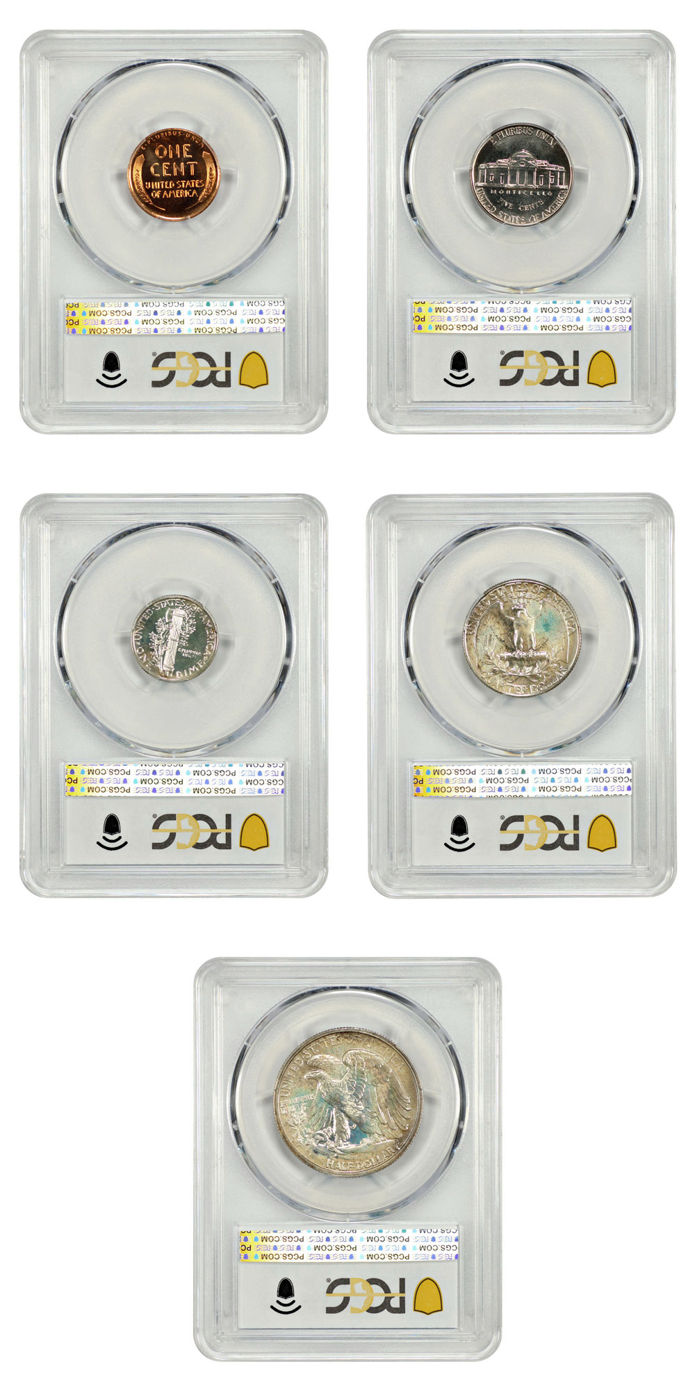 thumbnail for: 1939 Proof Set, 5 Coins 1c-50c PCGS PR67