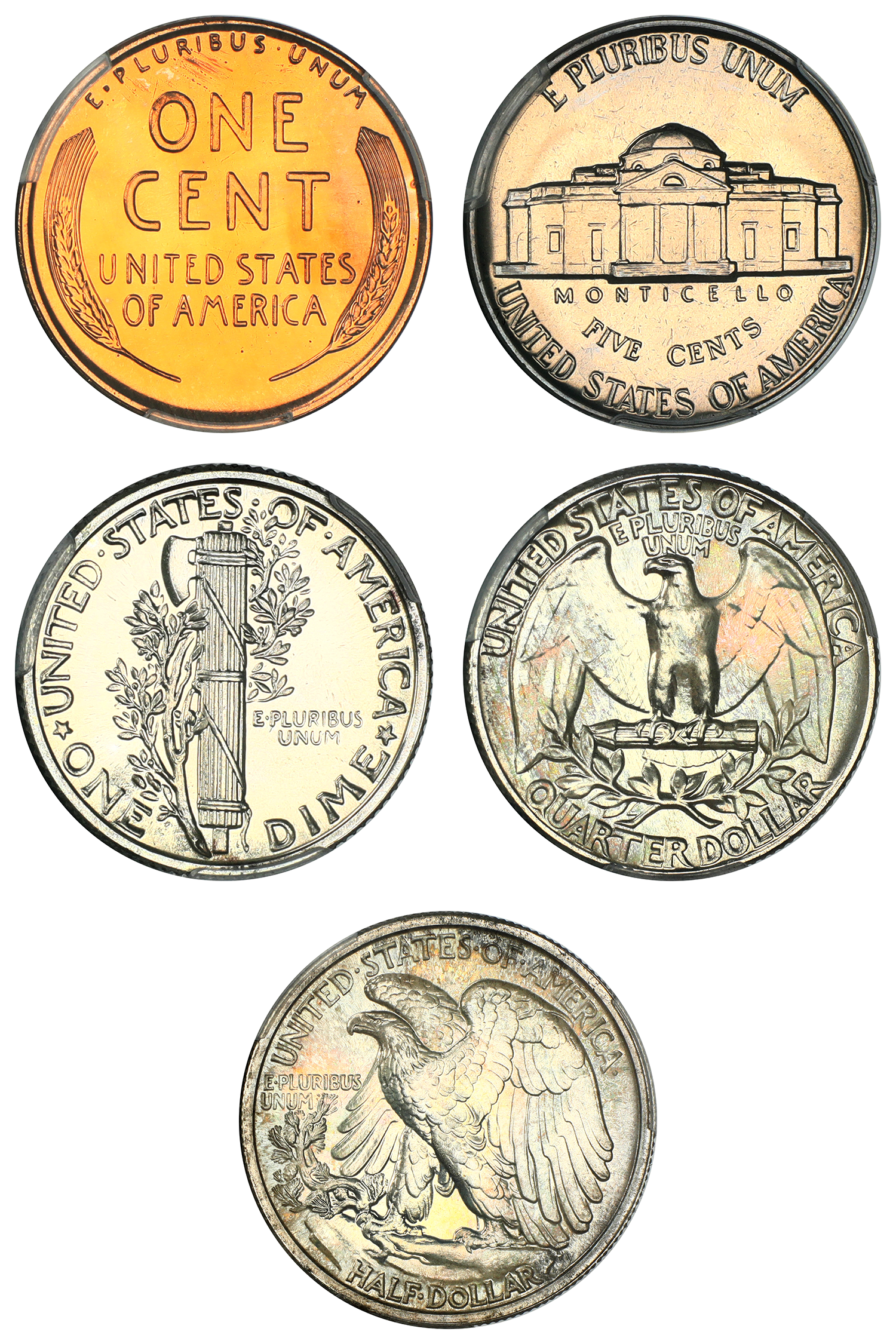 thumbnail for: 1939 Proof Set, 5 Coins 1c-50c PCGS PR67