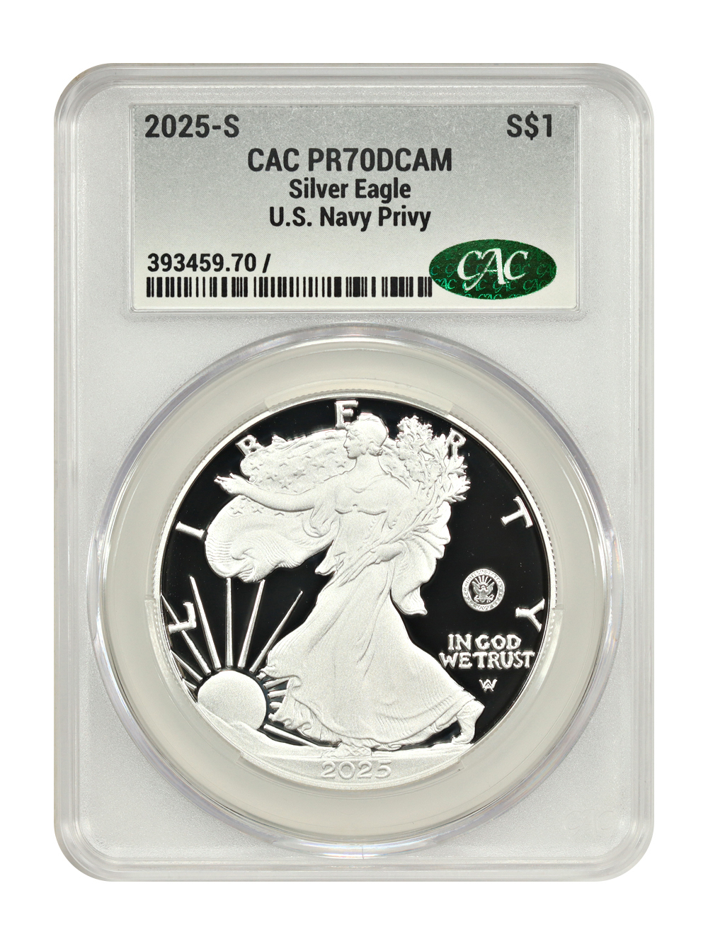 2025-S $1 Silver Eagle w/ U.S. Navy Privy 250th Anniversary, DCAM