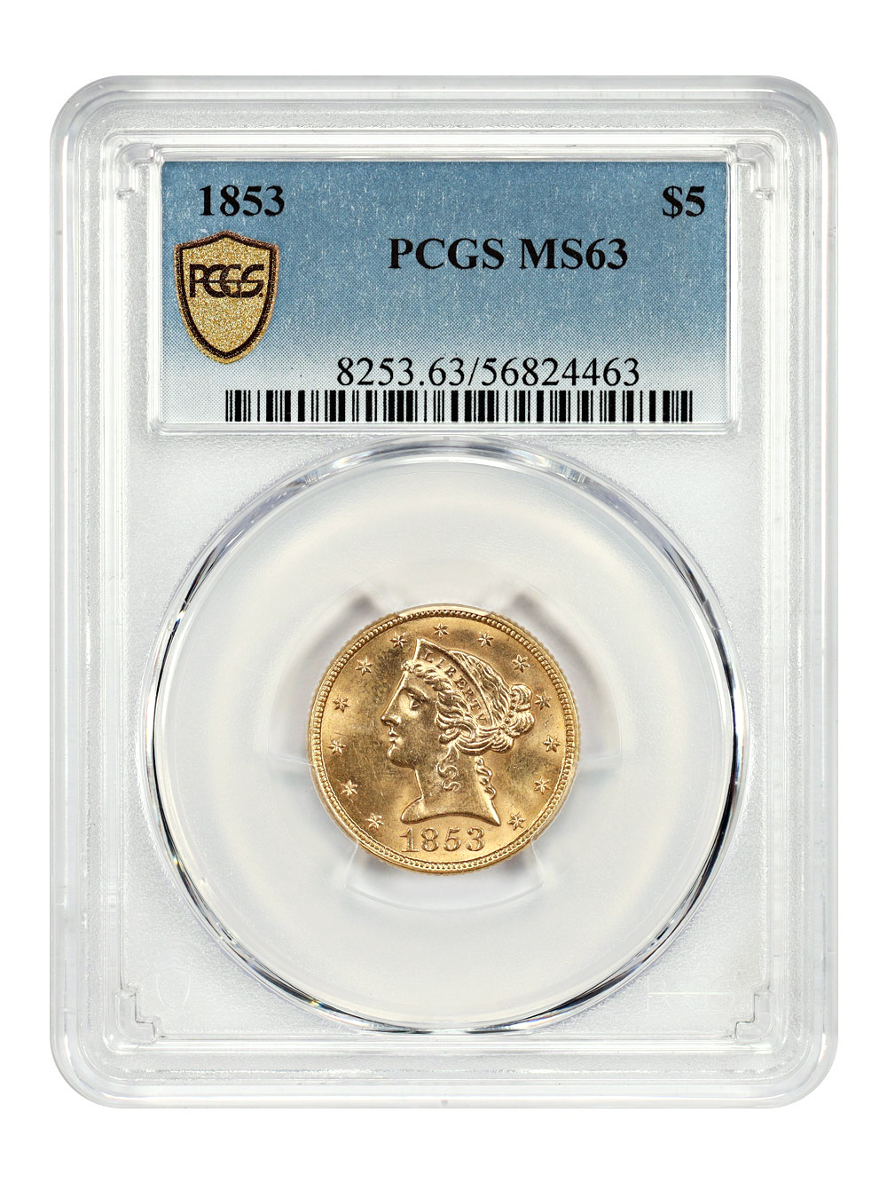 1853 $5 PCGS MS63