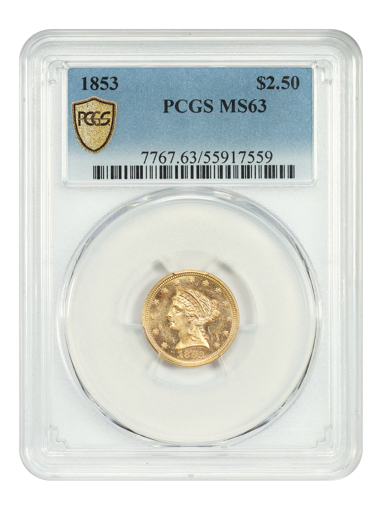 1853 $2.50 PCGS MS63