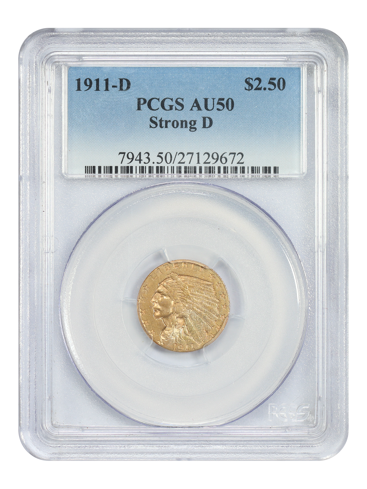 1911-D $2.50 PCGS AU50 (Strong D)