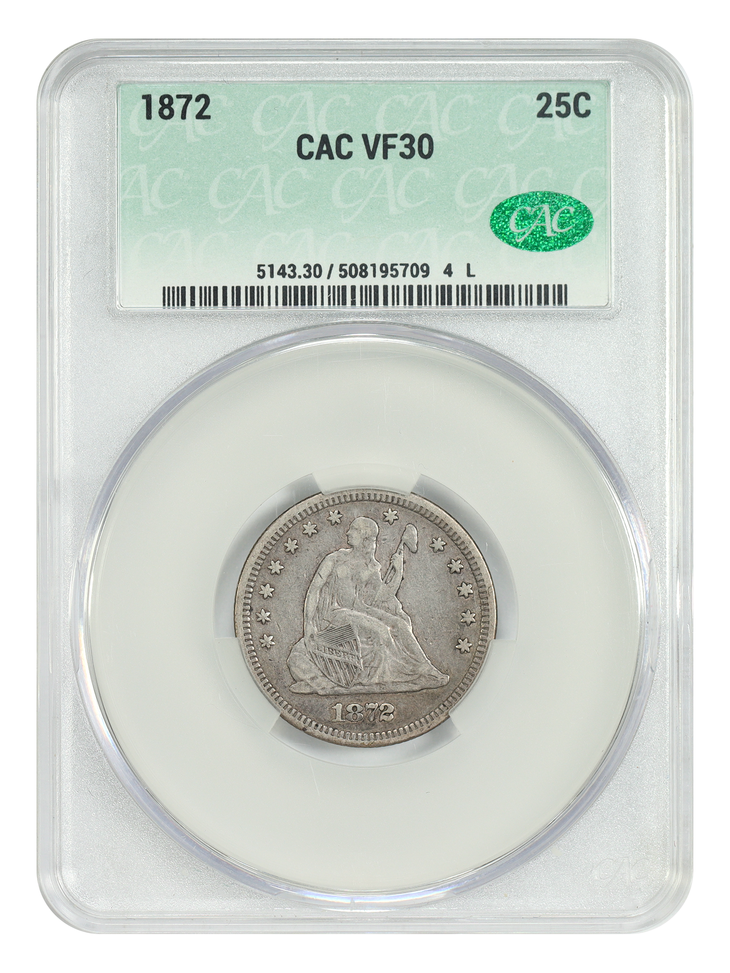 1872 25C CACG VF30
