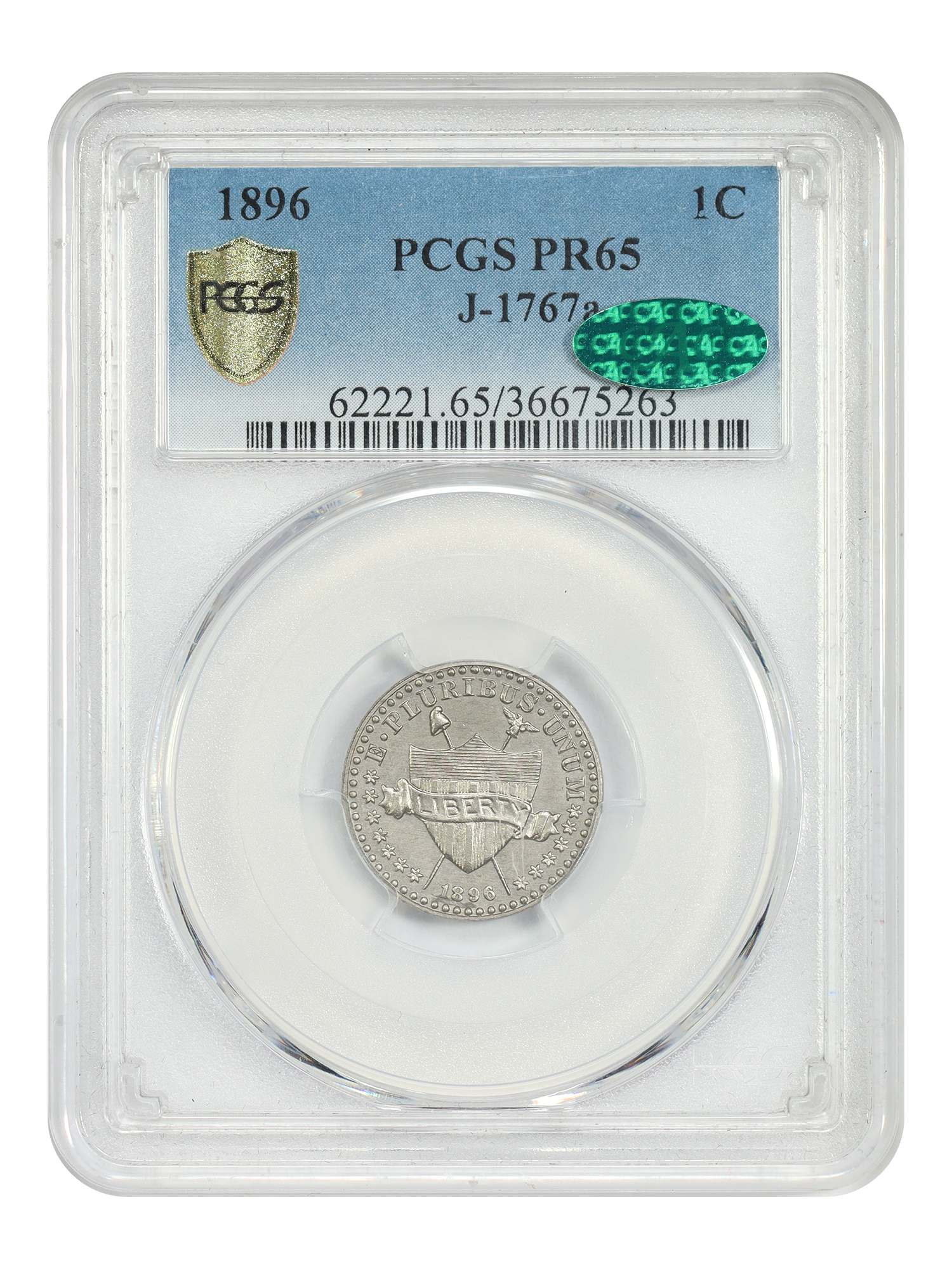 Pattern: 1896 1C PCGS/CAC PR65 (J-1767a)