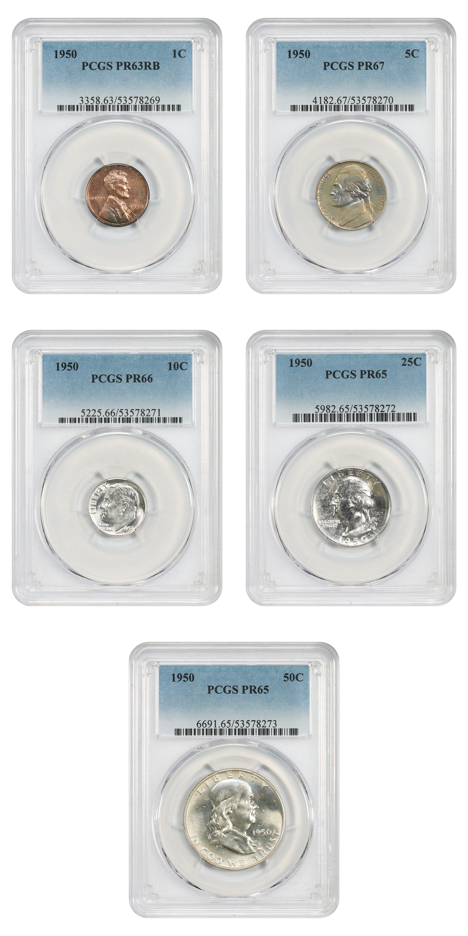 1950 1C-50C Proof Set PCGS PR63-67