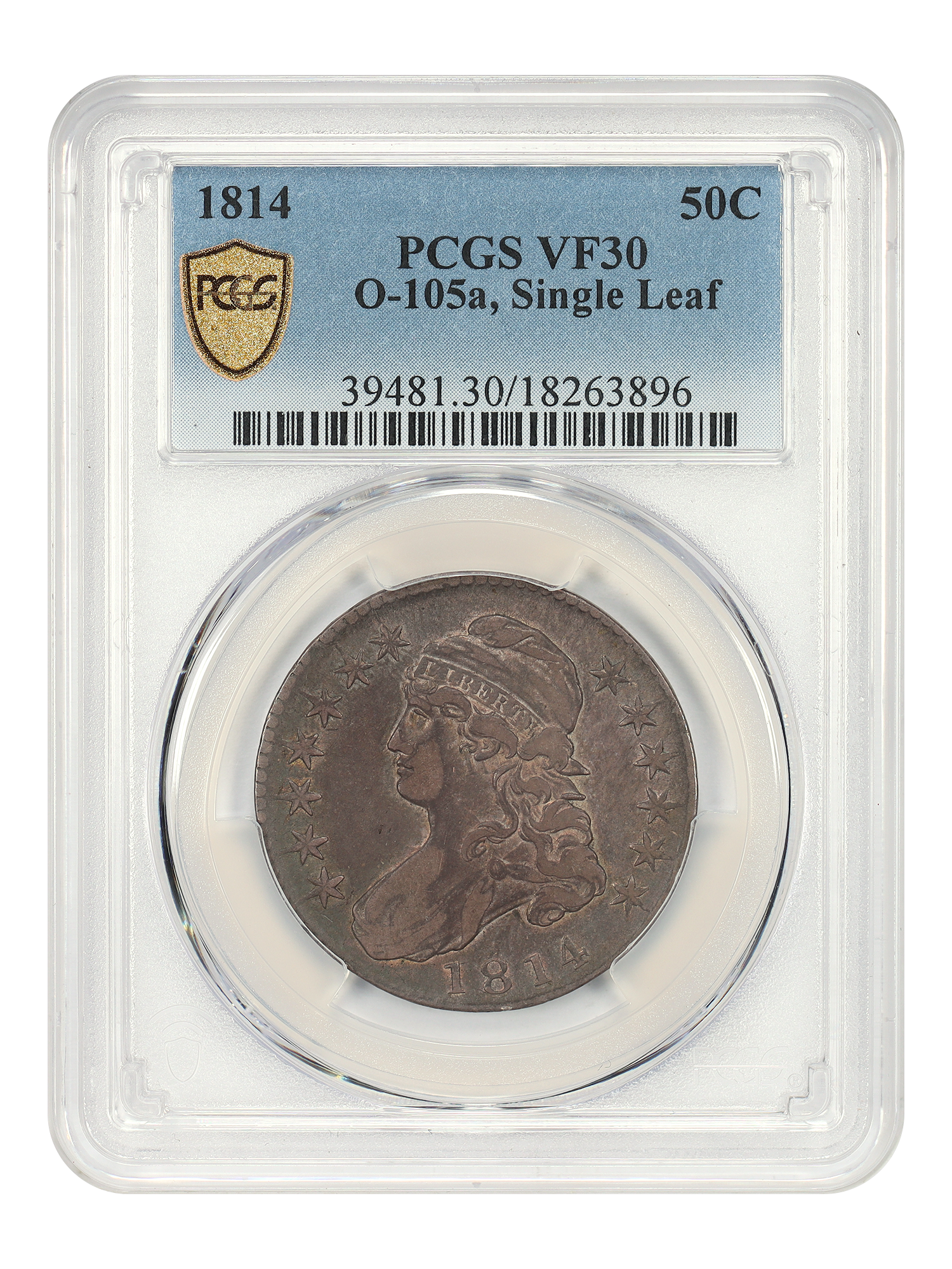 1814 50C PCGS VF30 (Overton-105a, Single Leaf)