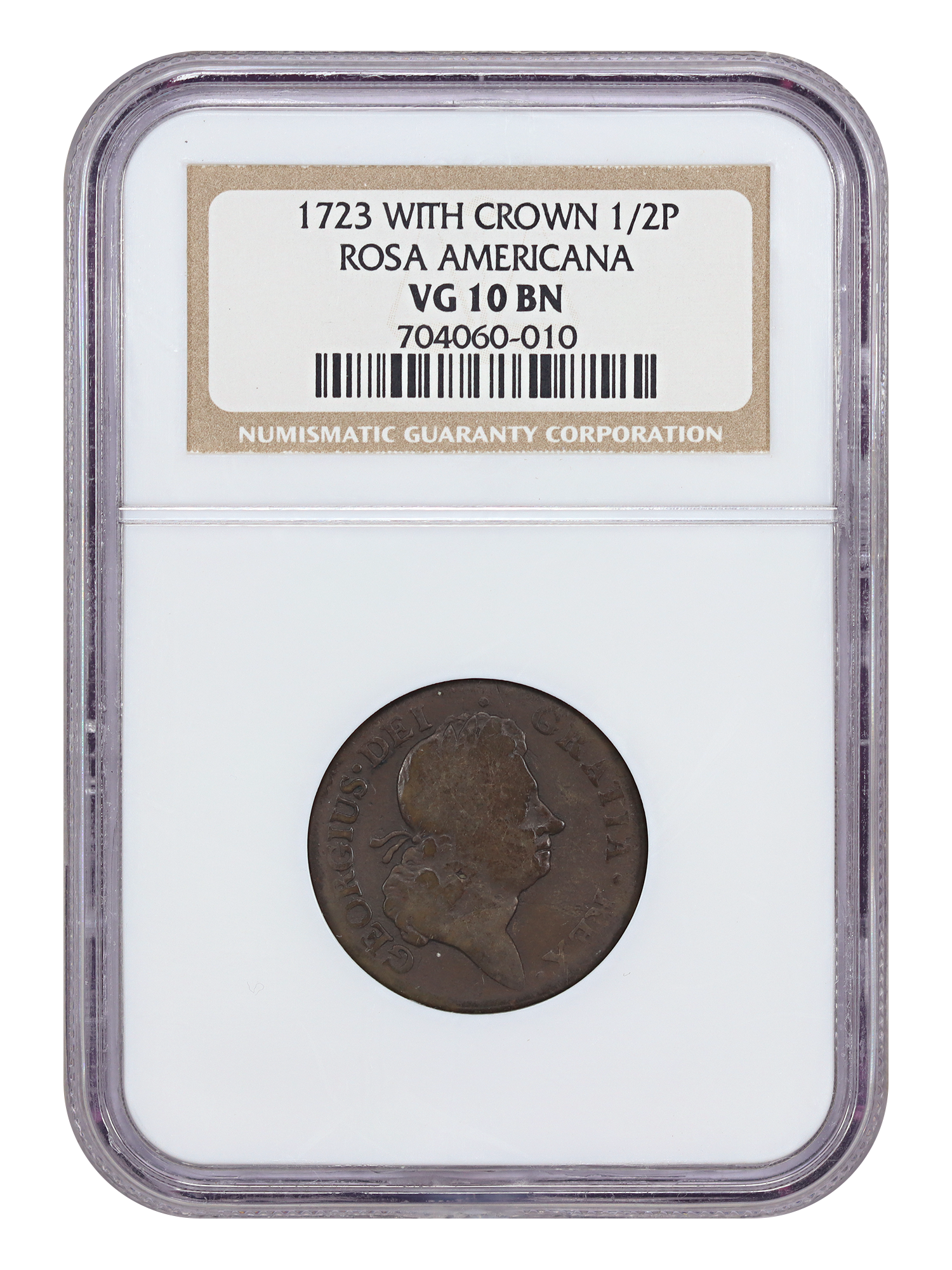 1723 1/2 Pence Rosa Americana NGC VG10 (With Crown)