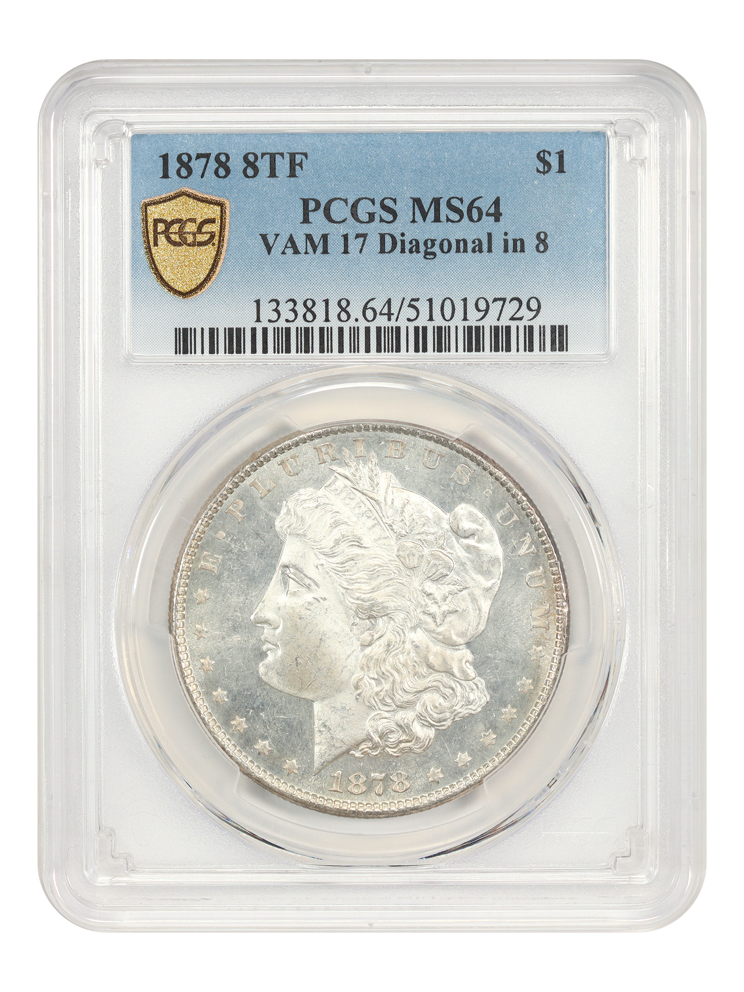 1878 8TF $1 VAM 17 Diagonal in 8