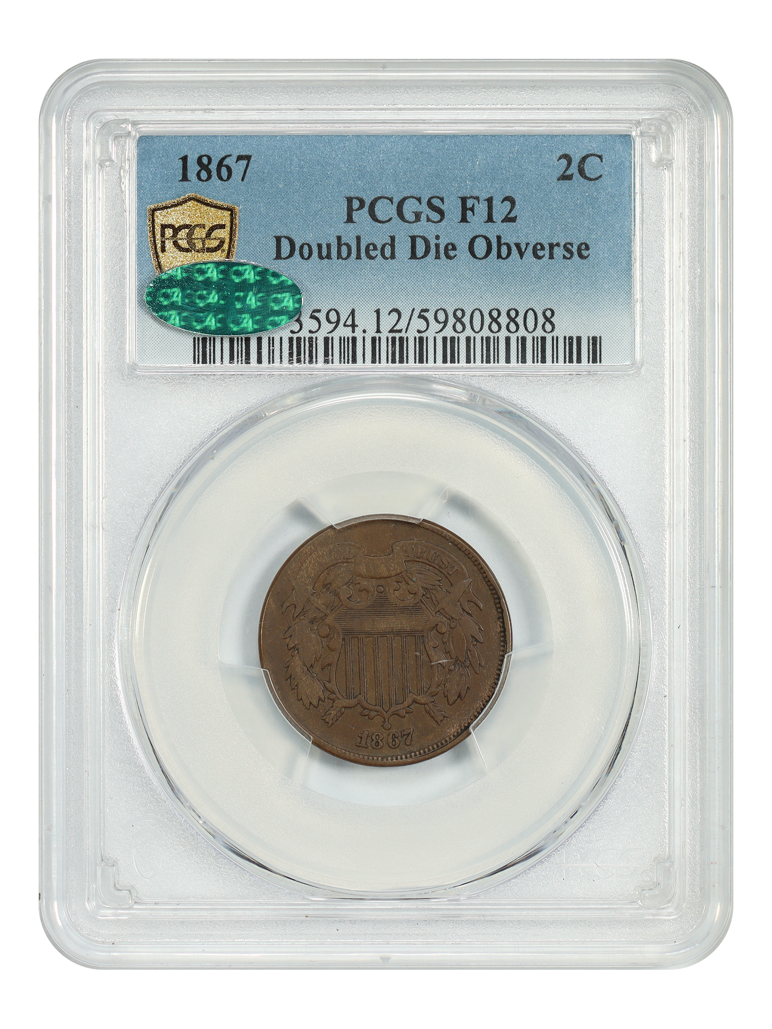1867 2C Doubled Die Obverse, BN