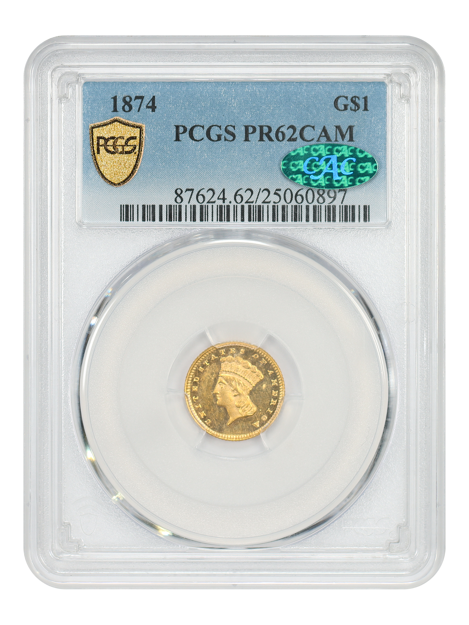 1874 G$1 PCGS/CAC PR62CAM
