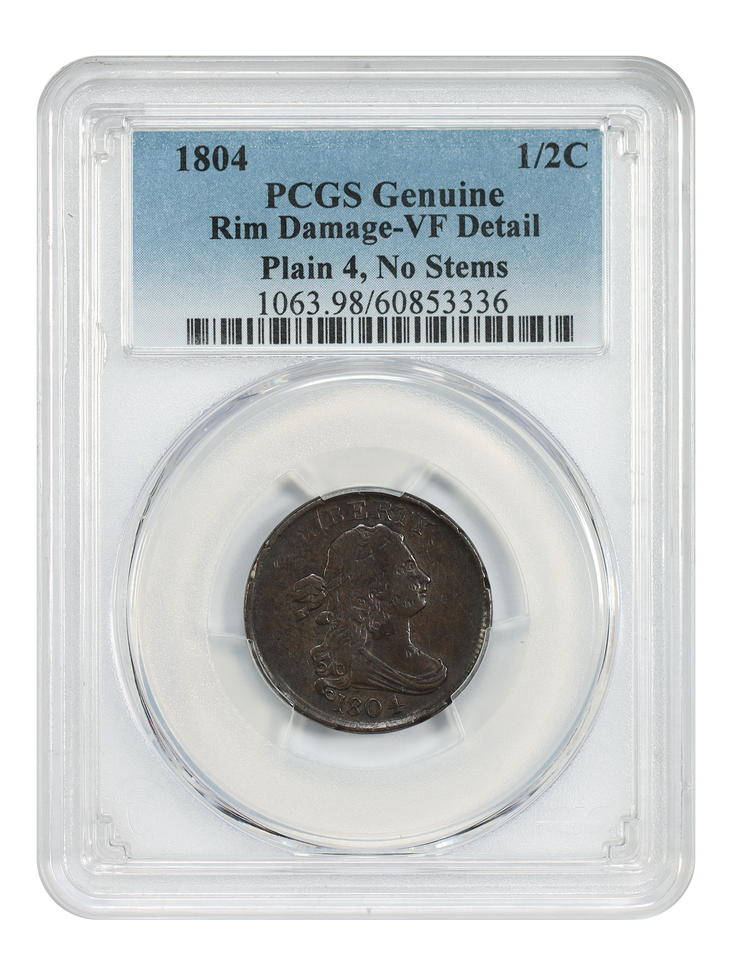 1804 1/2C PCGS VF Details (Plain 4, No Stems, Rim Damage)