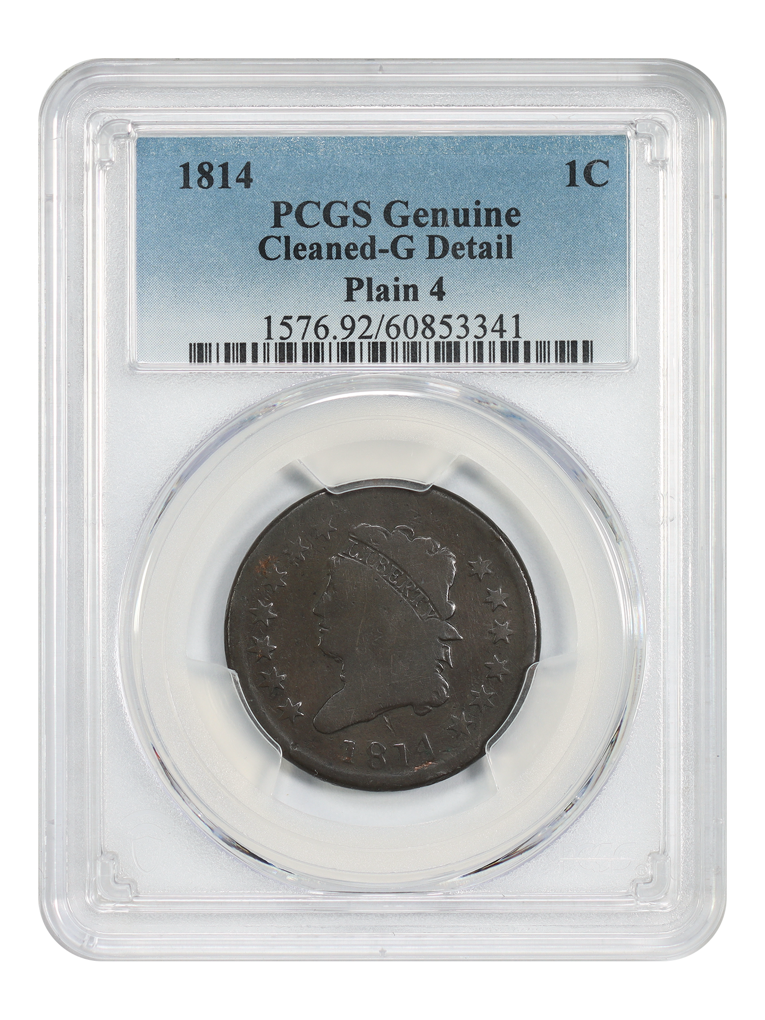 1814 1C PCGS Good Details (Plain 4, Cleaned)
