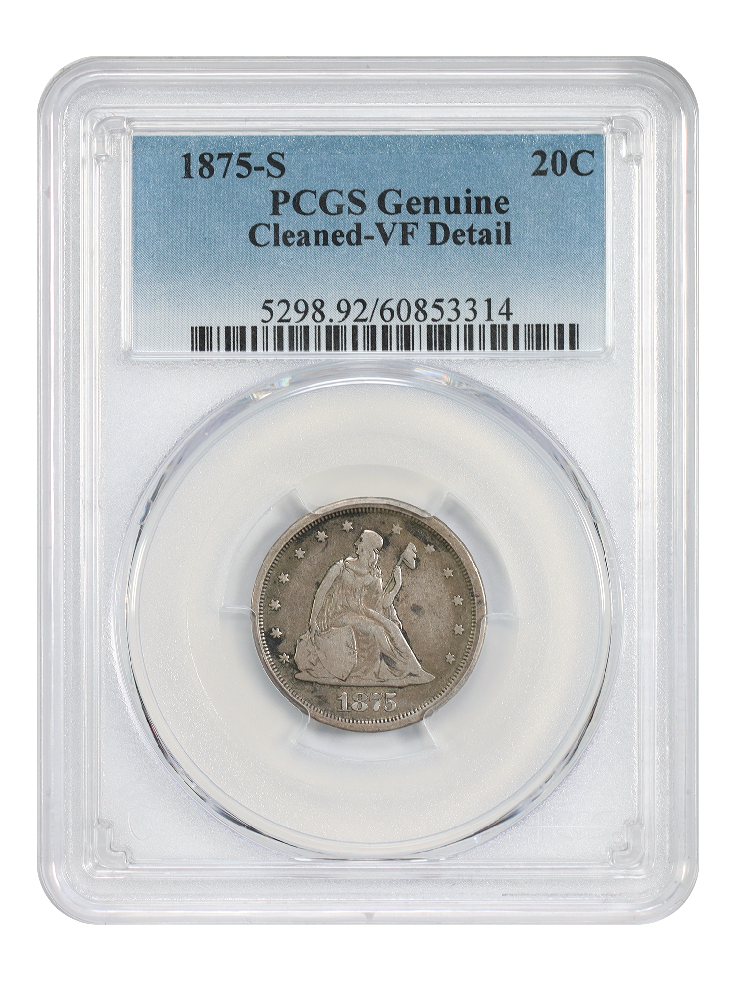 1875-S 20C PCGS VF Details (Cleaned)