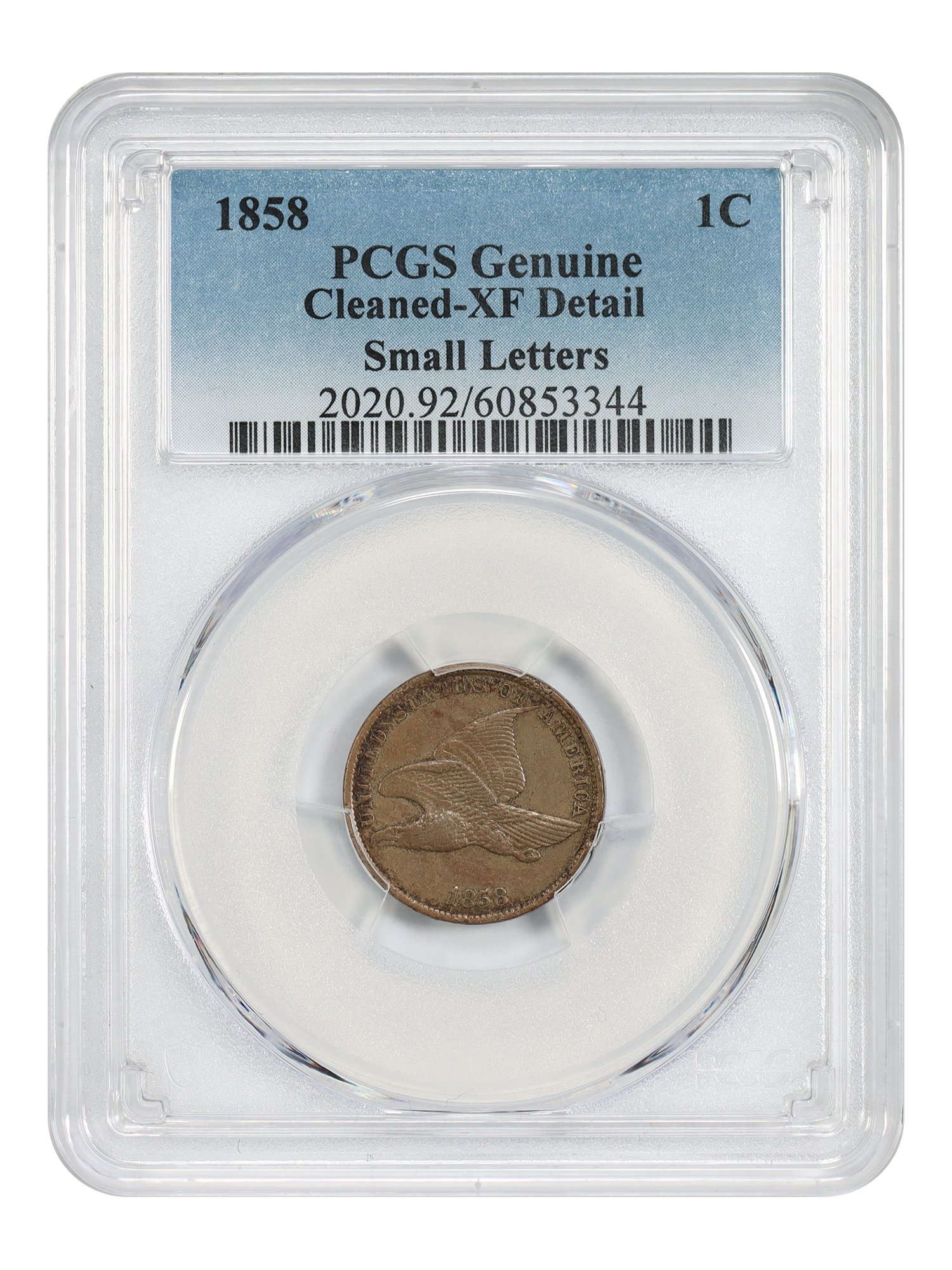 1858 1C PCGS XF Details (Small Letters, Cleaned)