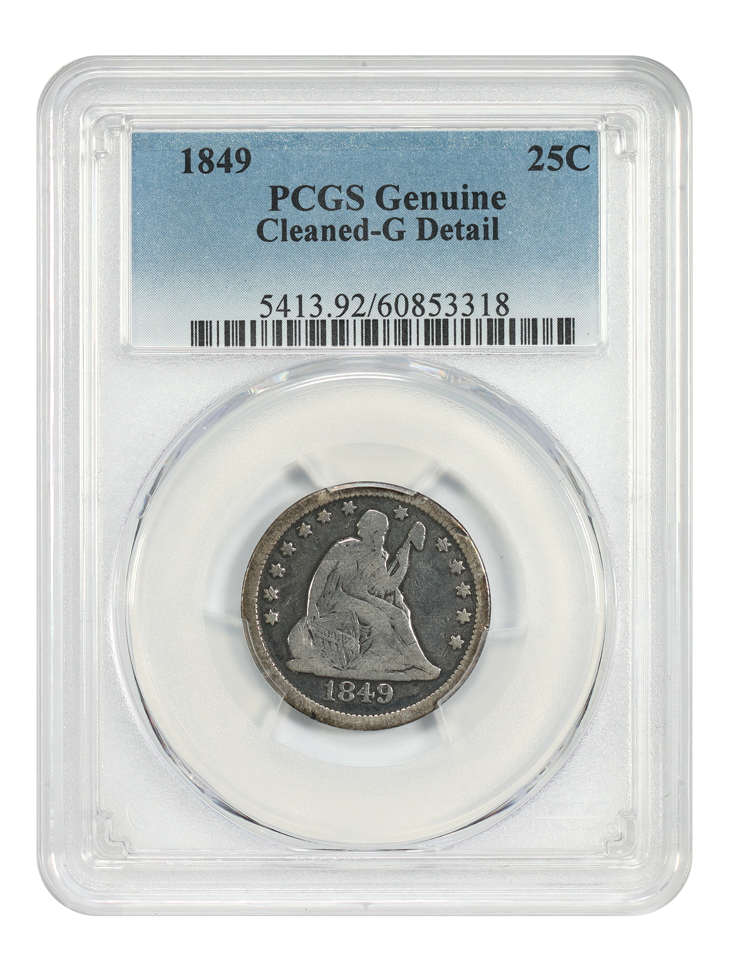 1849 25C PCGS Good Details (Cleaned)