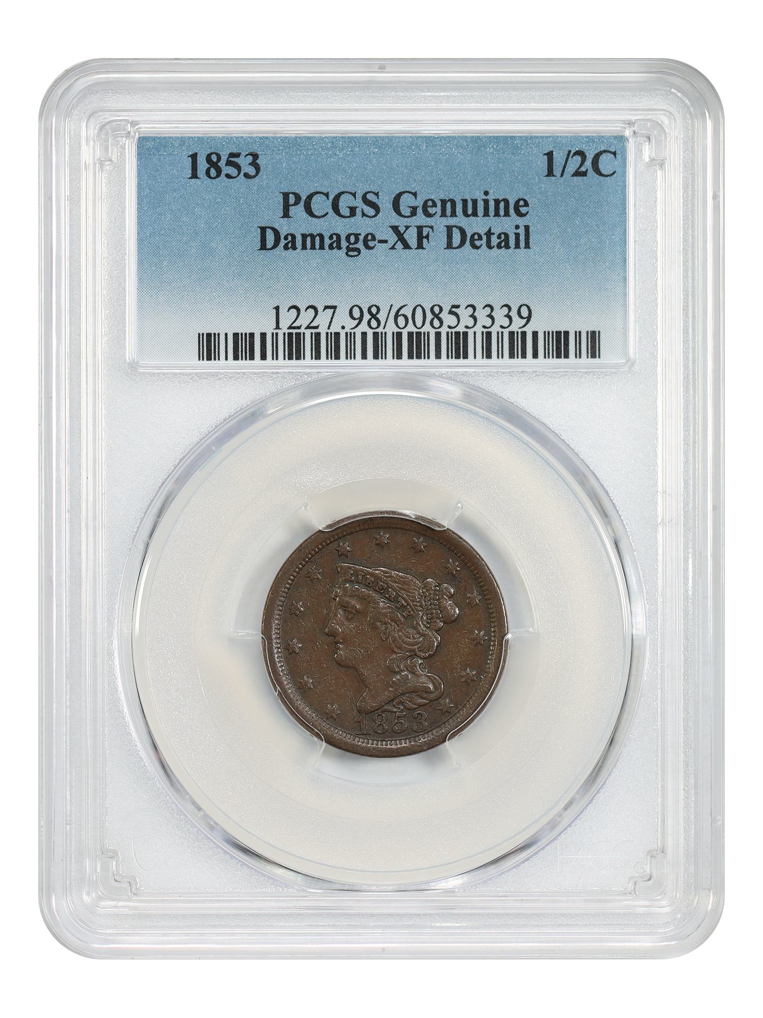 1853 1/2C PCGS XF Details (Damage)