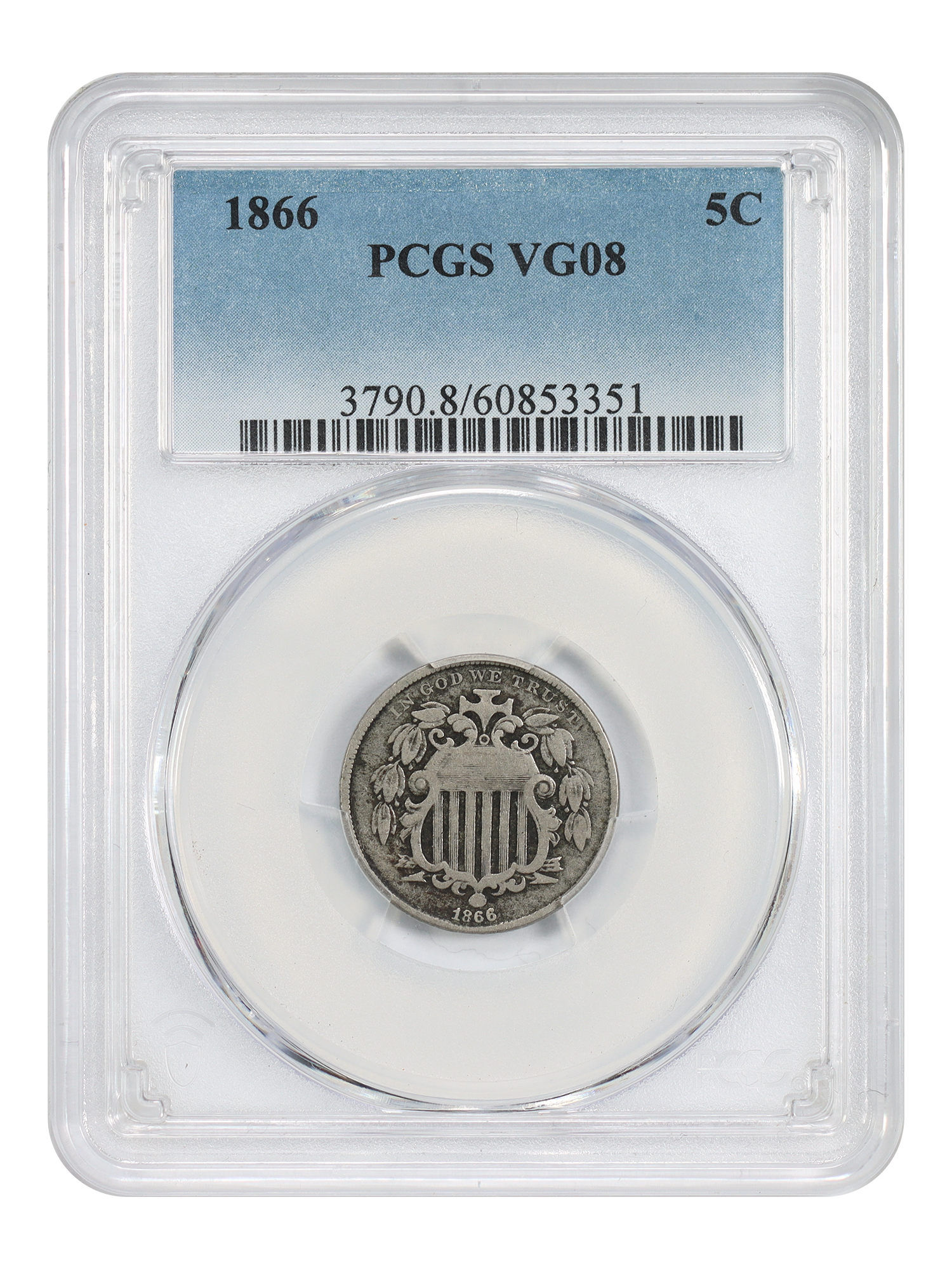 1866 5C PCGS VG08 (Rays)