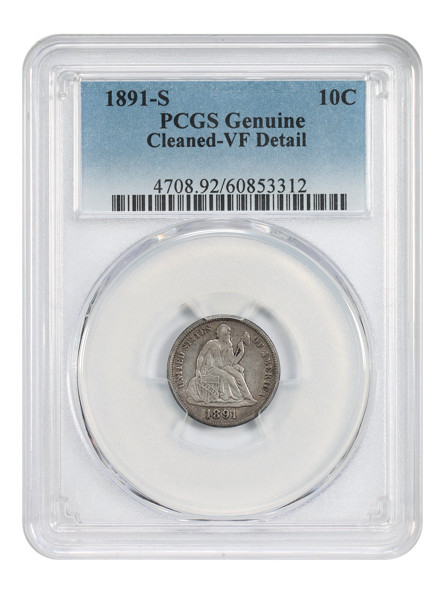 1891-S 10C PCGS VF Details (Cleaned)