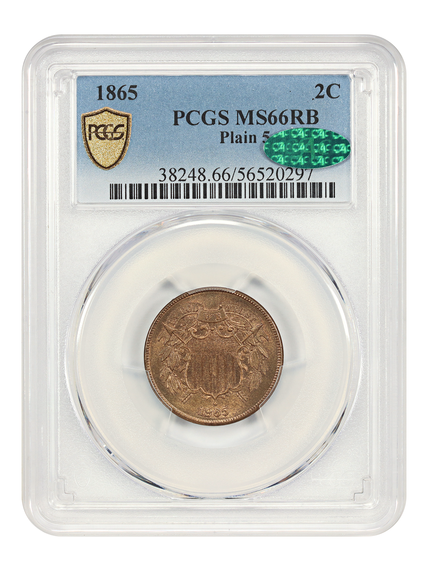 1865 2C PCGS/CAC MS66RB (Plain 5)