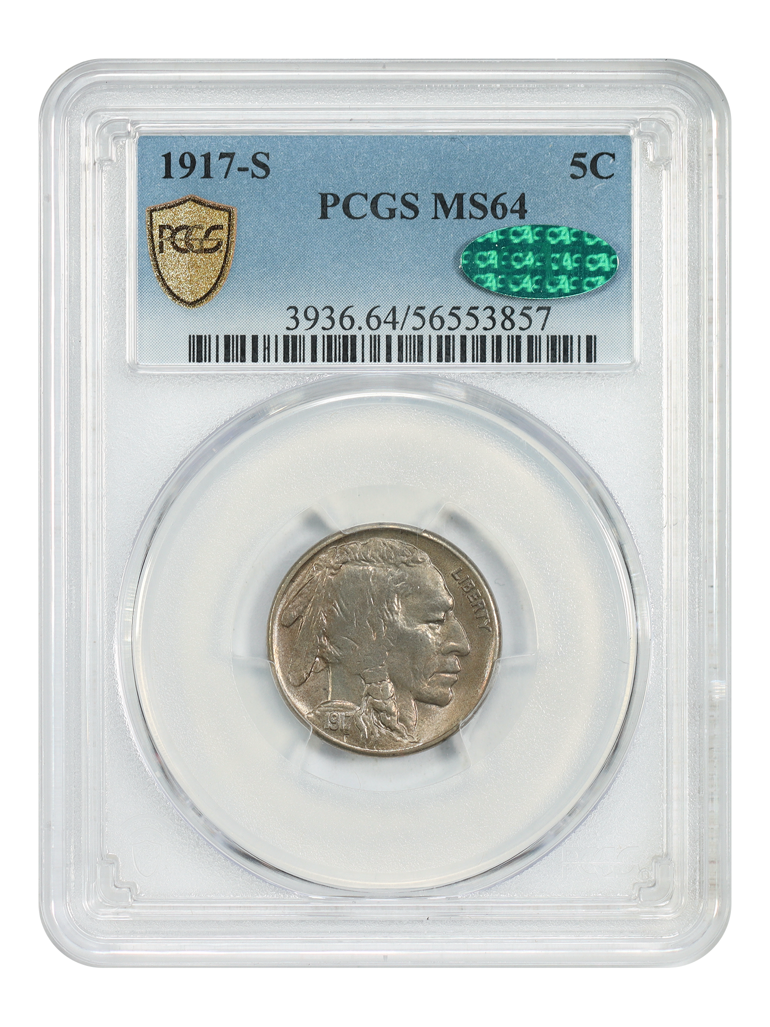 1917-S 5C PCGS/CAC MS64