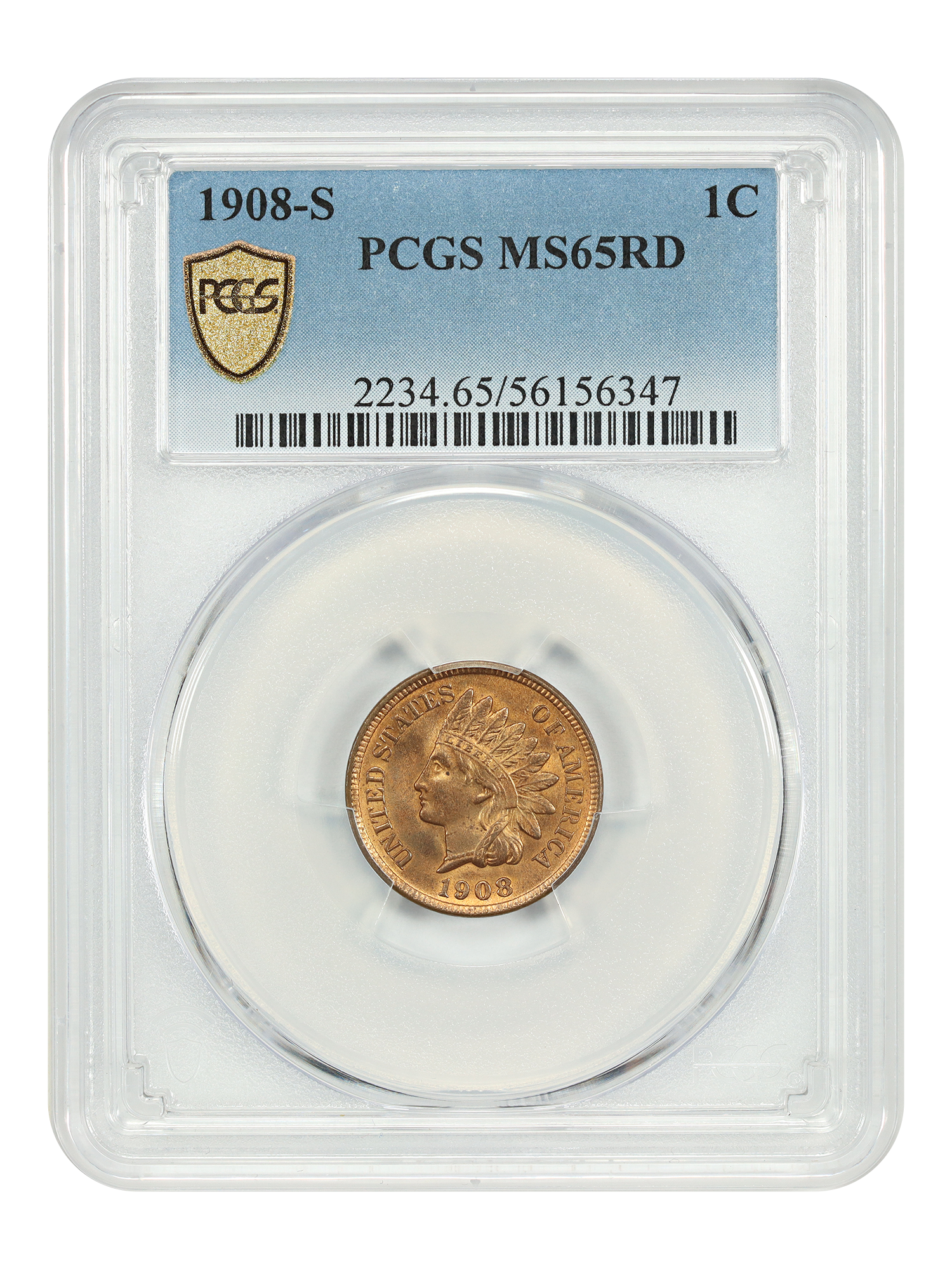 1908-S 1C PCGS MS65RD