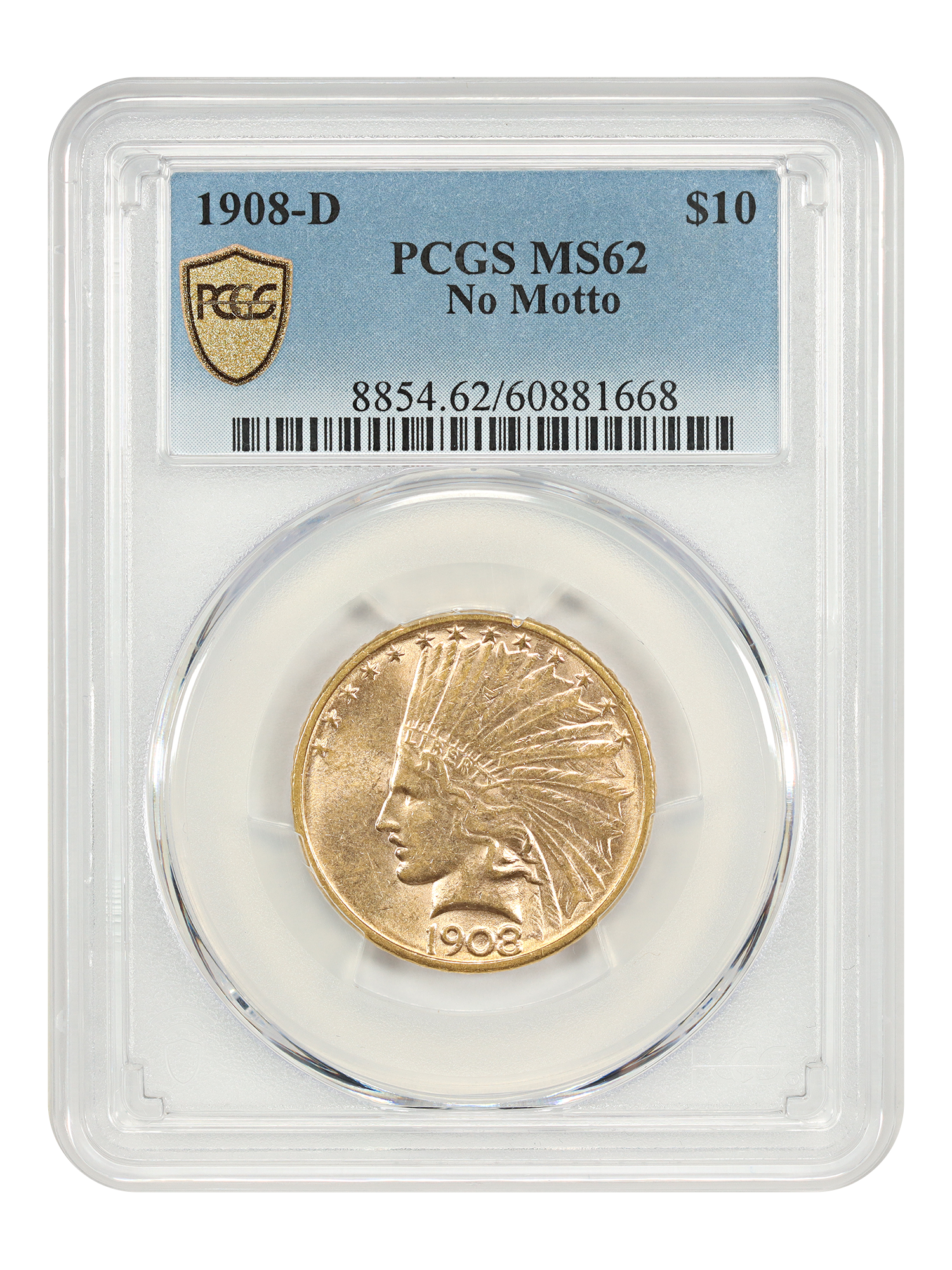 1908-D $10 No Motto
