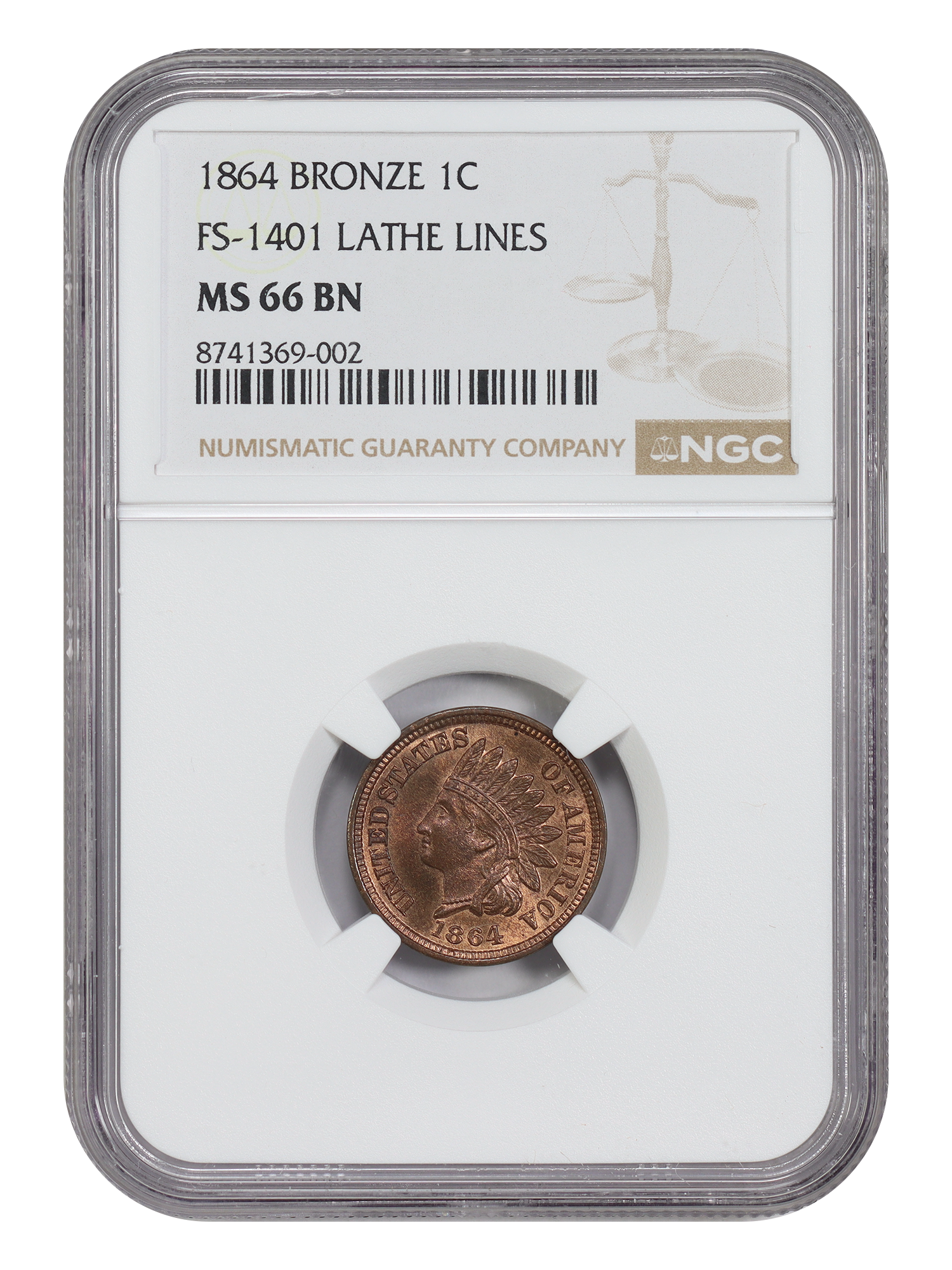 1864 1C NGC MS66BN (Bronze, FS-1401, Lathe Lines)