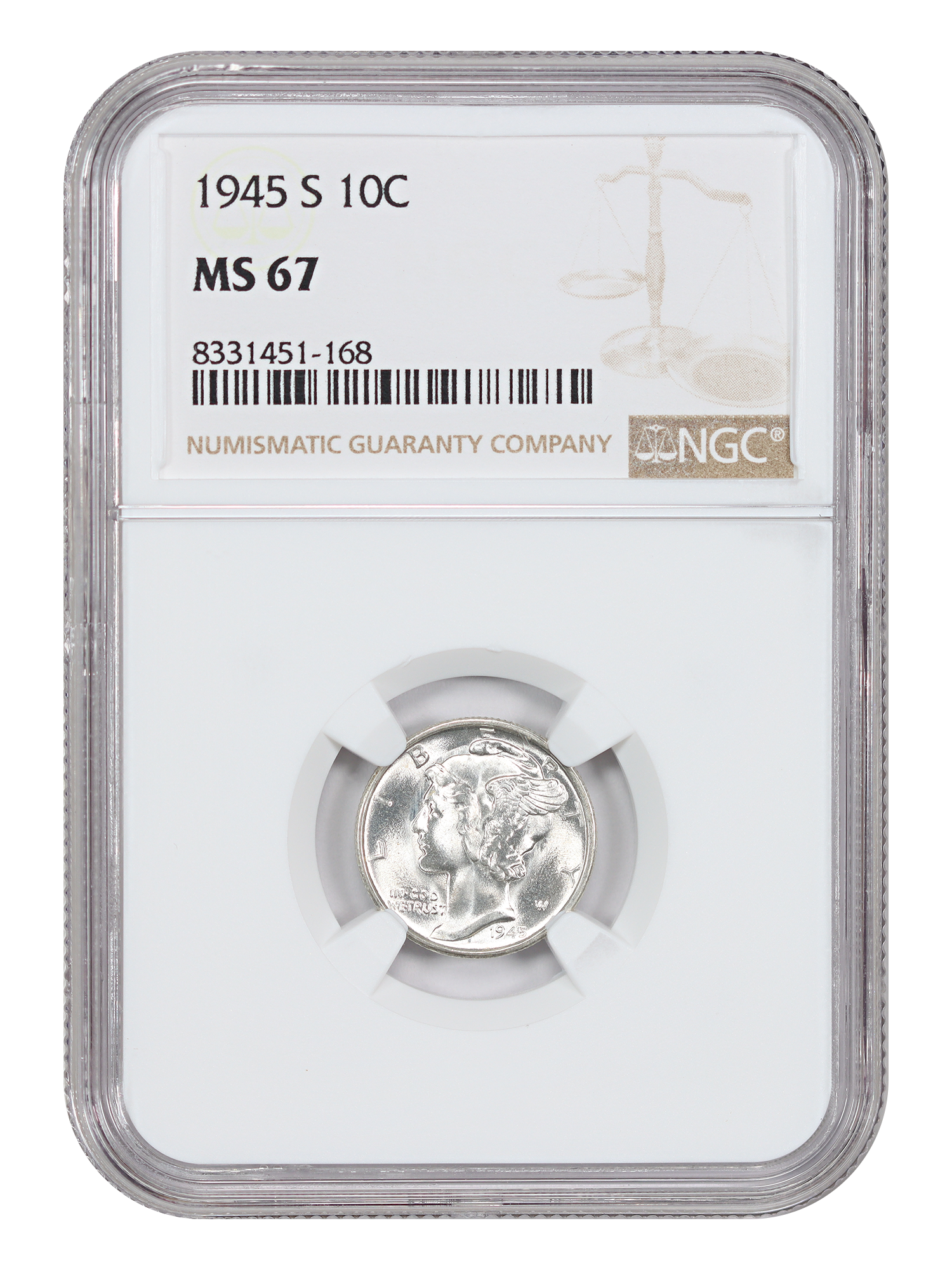 1945-S 10C NGC MS67