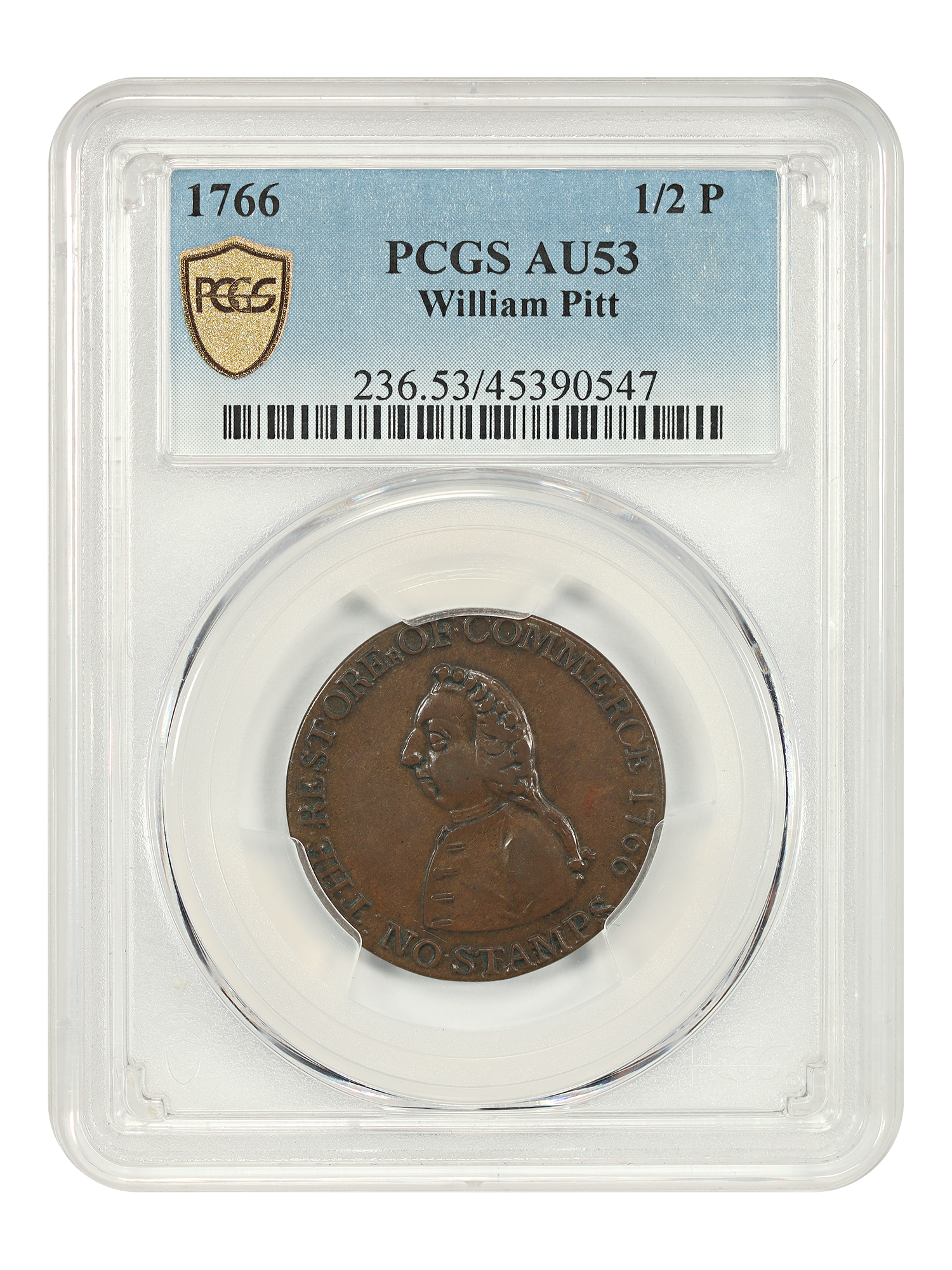 1766 1/2 Pence William Pitt PCGS AU53