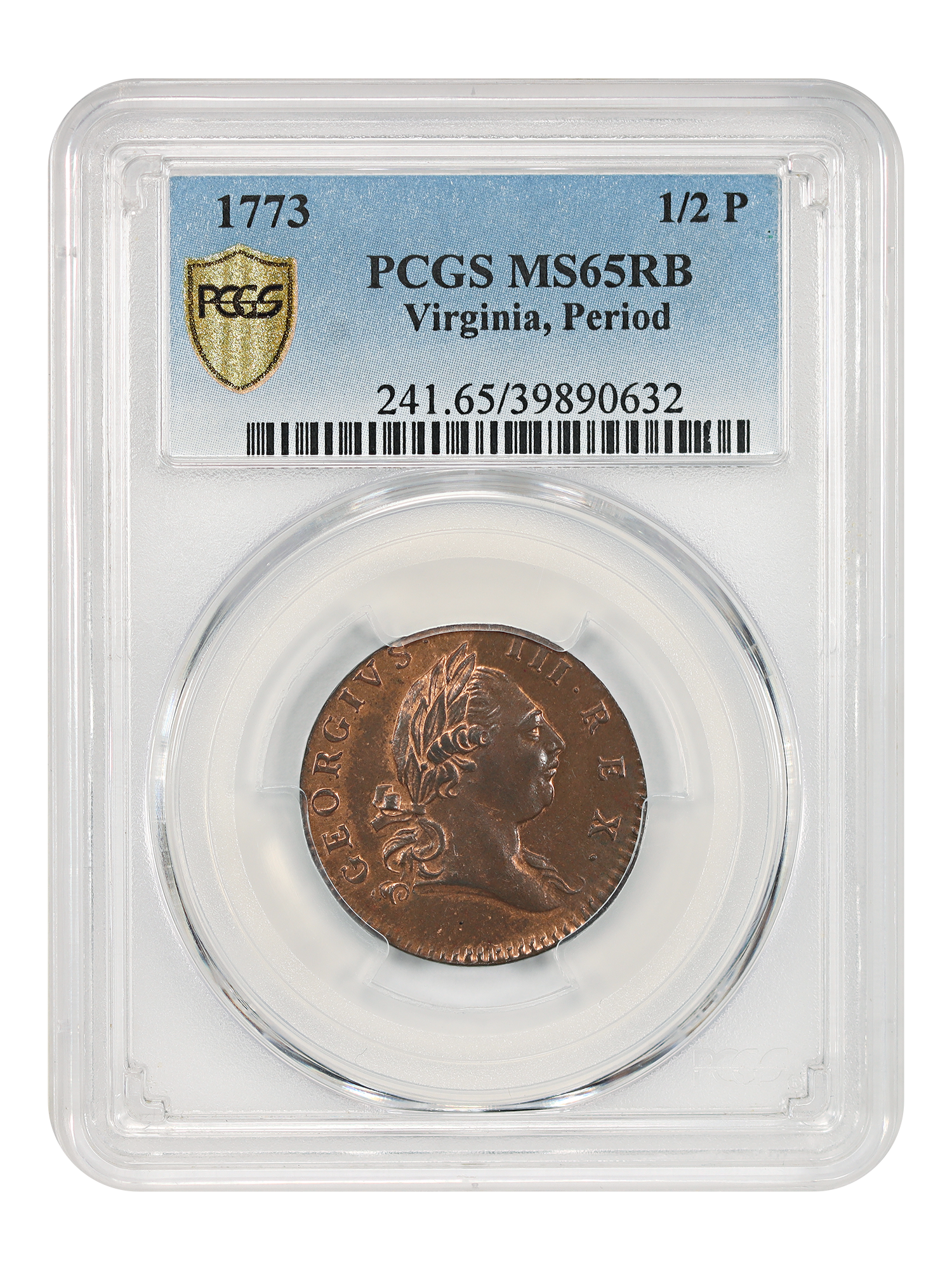 1773 1/2 Pence Virginia PCGS MS65RB (Period)