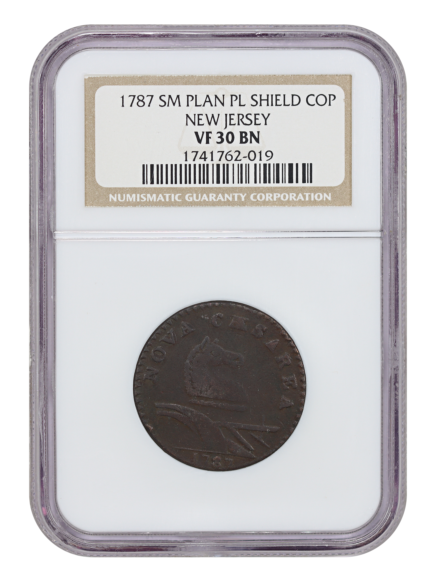 1787 New Jersey NGC VF30 (Sm Planchet, Plain Shield)