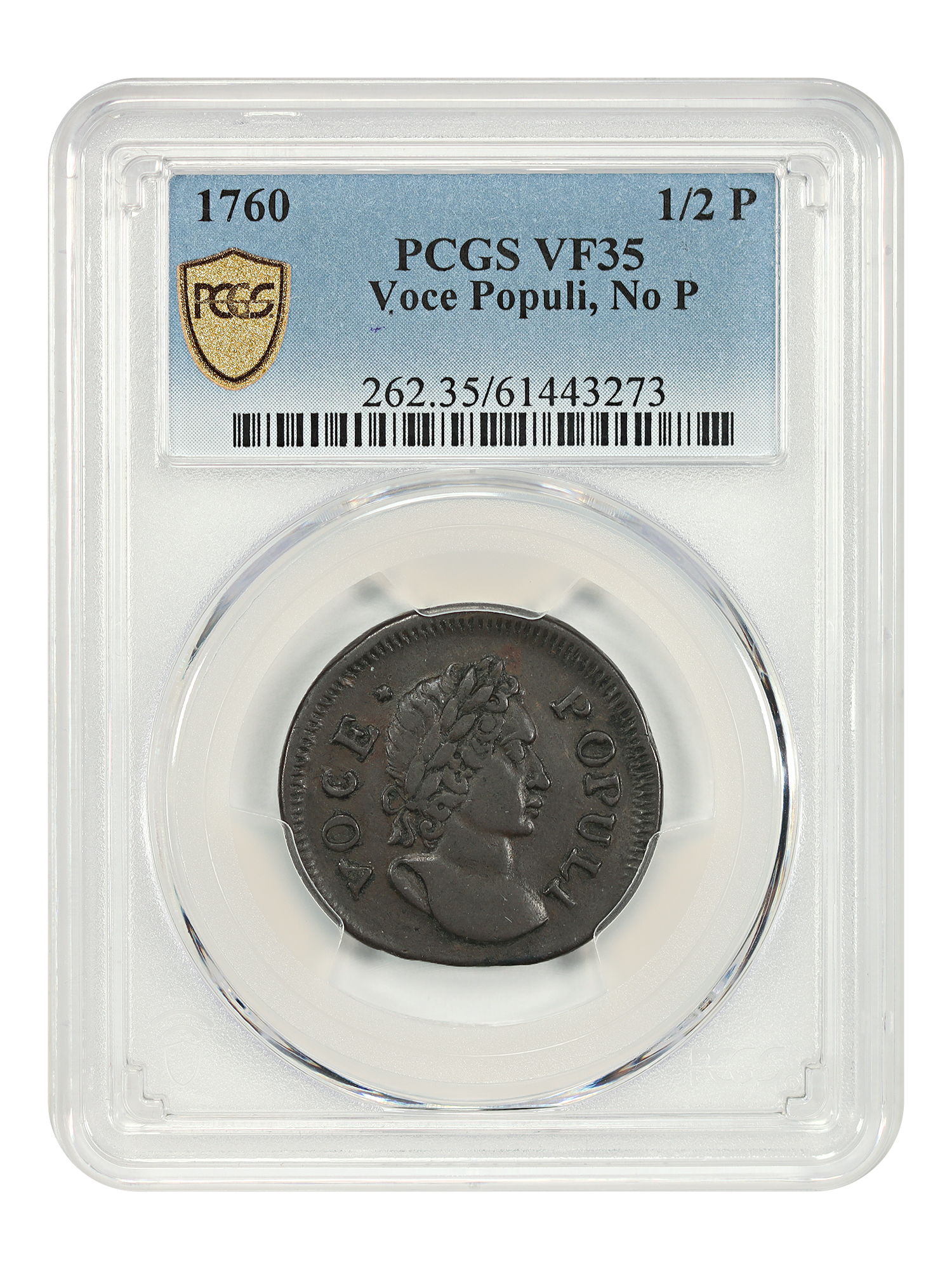 1760 1/2 Pence Voce Populi PCGS VF35 (No P)